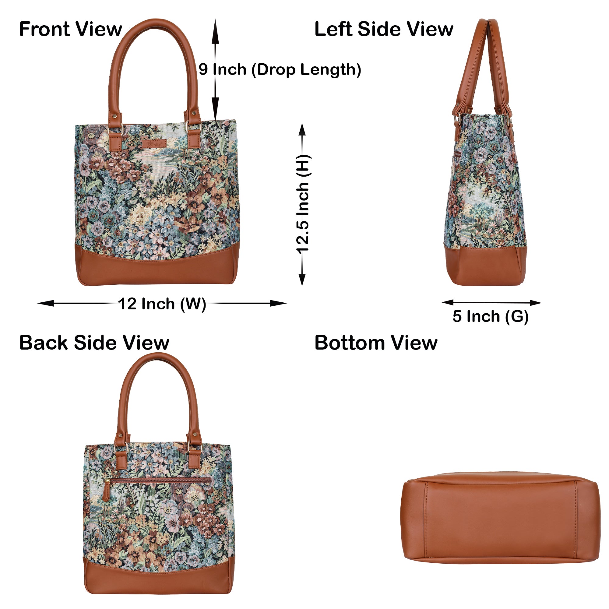 Women’s Botanical Pattern Tapestry Shoulder Tote Bag – Top Handle Handbag with Vegan Leather Trim for Office & Travel