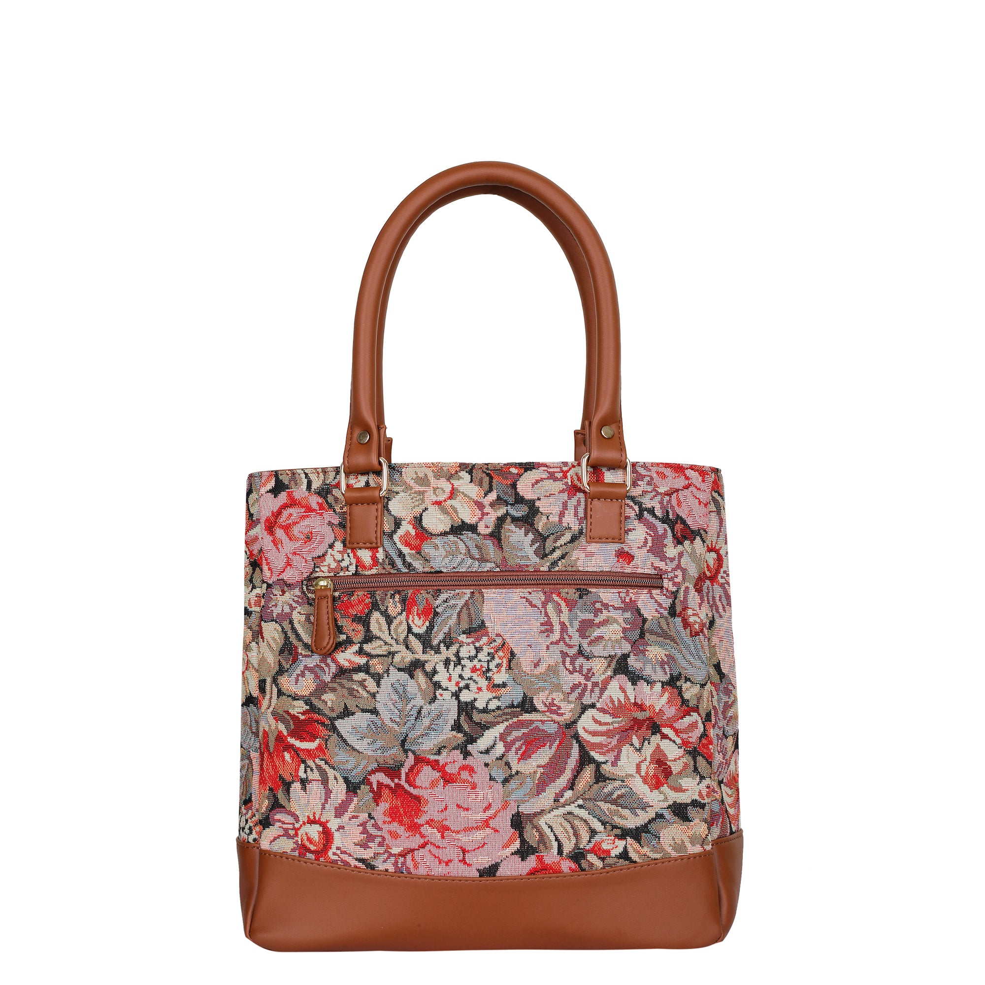 Ladies’ Floral Tapestry Fabric Tote Bag – Shoulder Purse with Top Handle and Vegan Leather Trim for Work & Daily Use