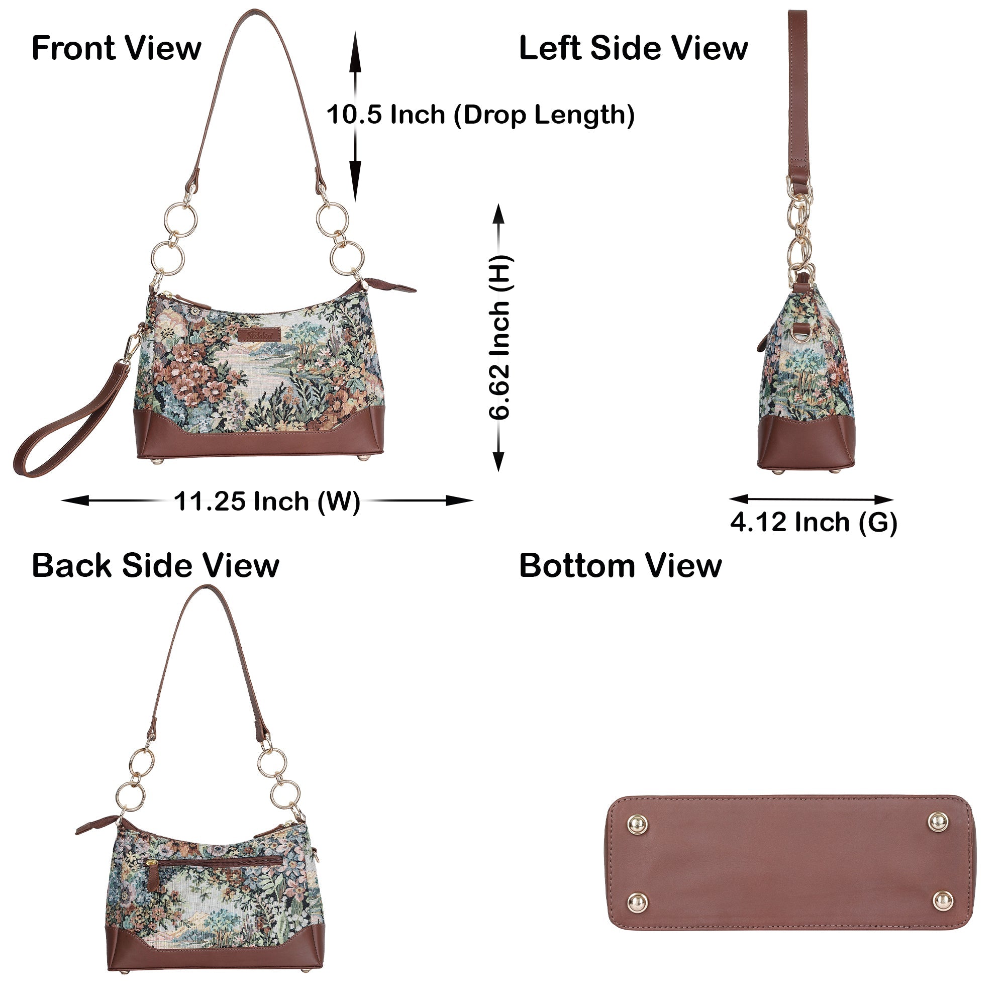 Botanical Tapestry Shoulder Bag for Women – Leather-Accented Tote Sling Purse Satchel
