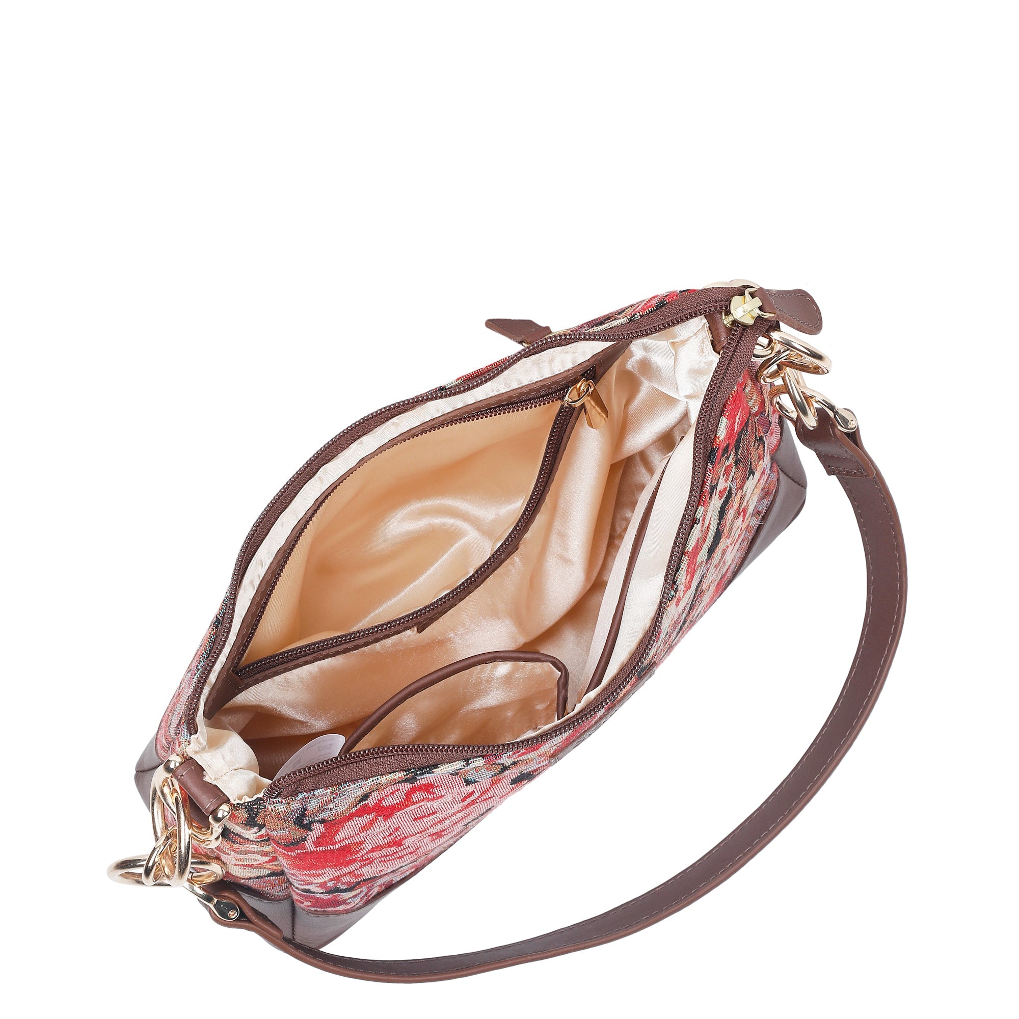 Floral Pattern Tapestry Shoulder Bag for Women – Stylish Tote Sling Satchel Purse with Leather Trim