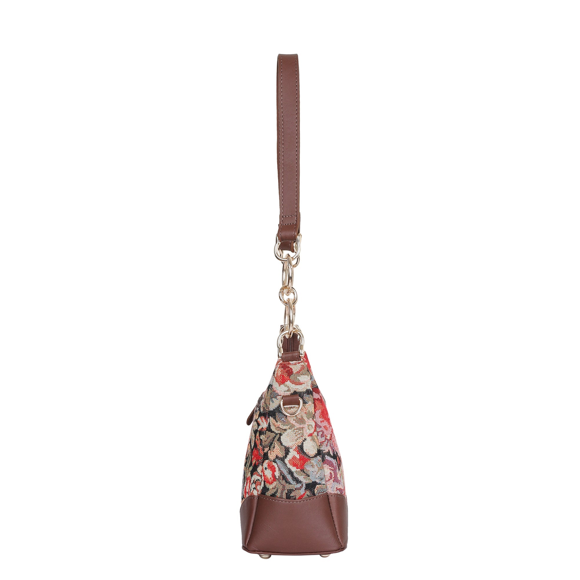 Floral Pattern Tapestry Shoulder Bag for Women – Stylish Tote Sling Satchel Purse with Leather Trim
