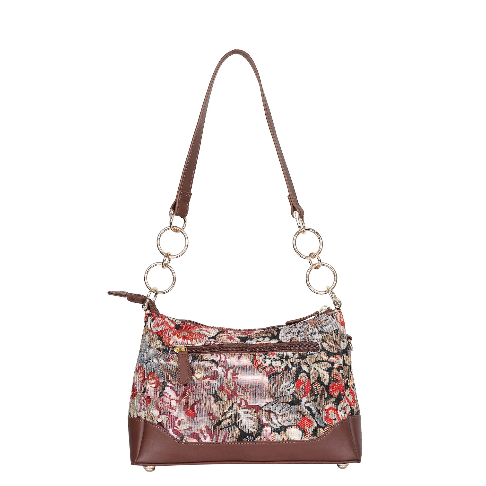 Floral Pattern Tapestry Shoulder Bag for Women – Stylish Tote Sling Satchel Purse with Leather Trim