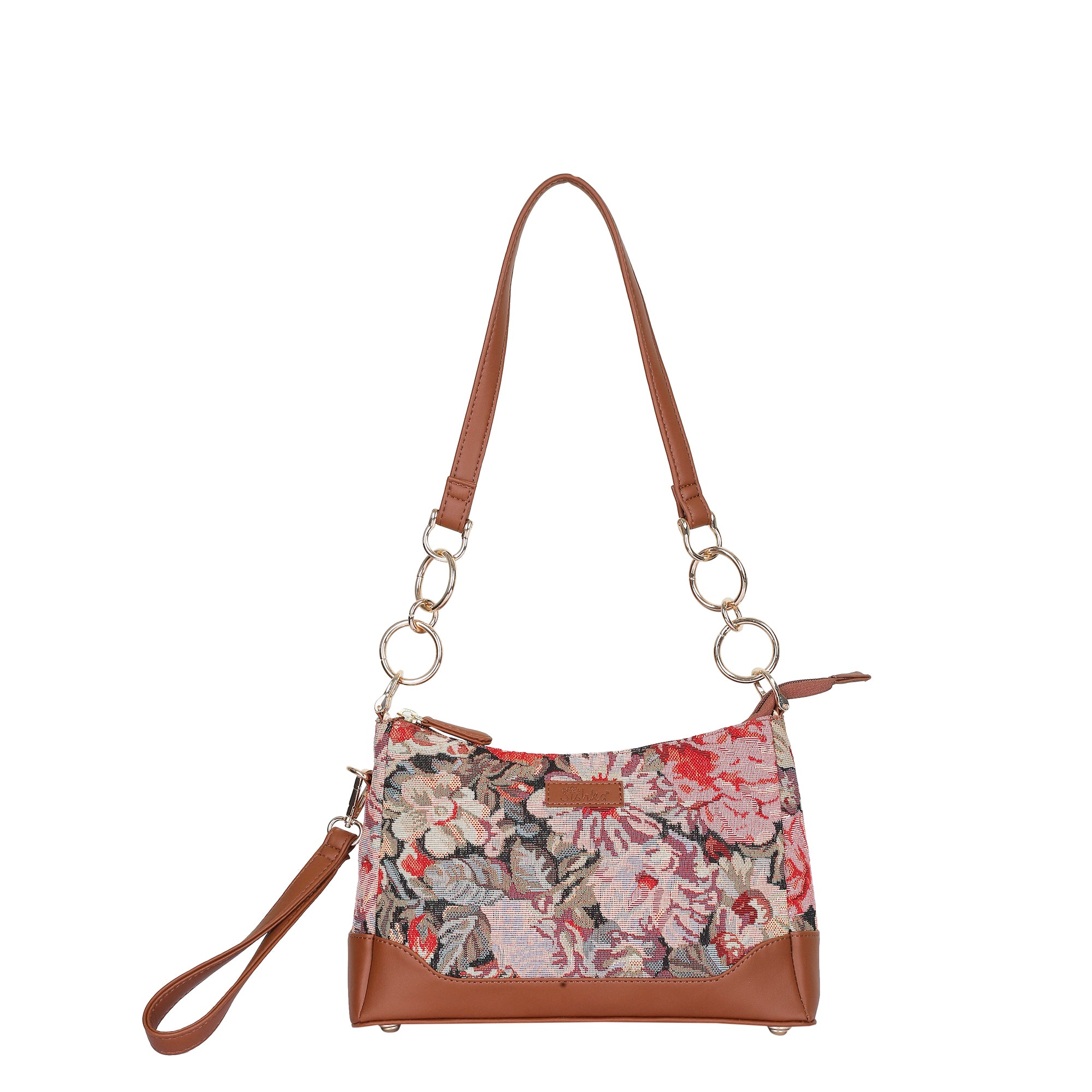 Ladies’ Floral Pattern Tapestry Shoulder Bag – Stylish Tote Bag with Vegan Leather Trim & Sling Satchel Purse for Casual Wear