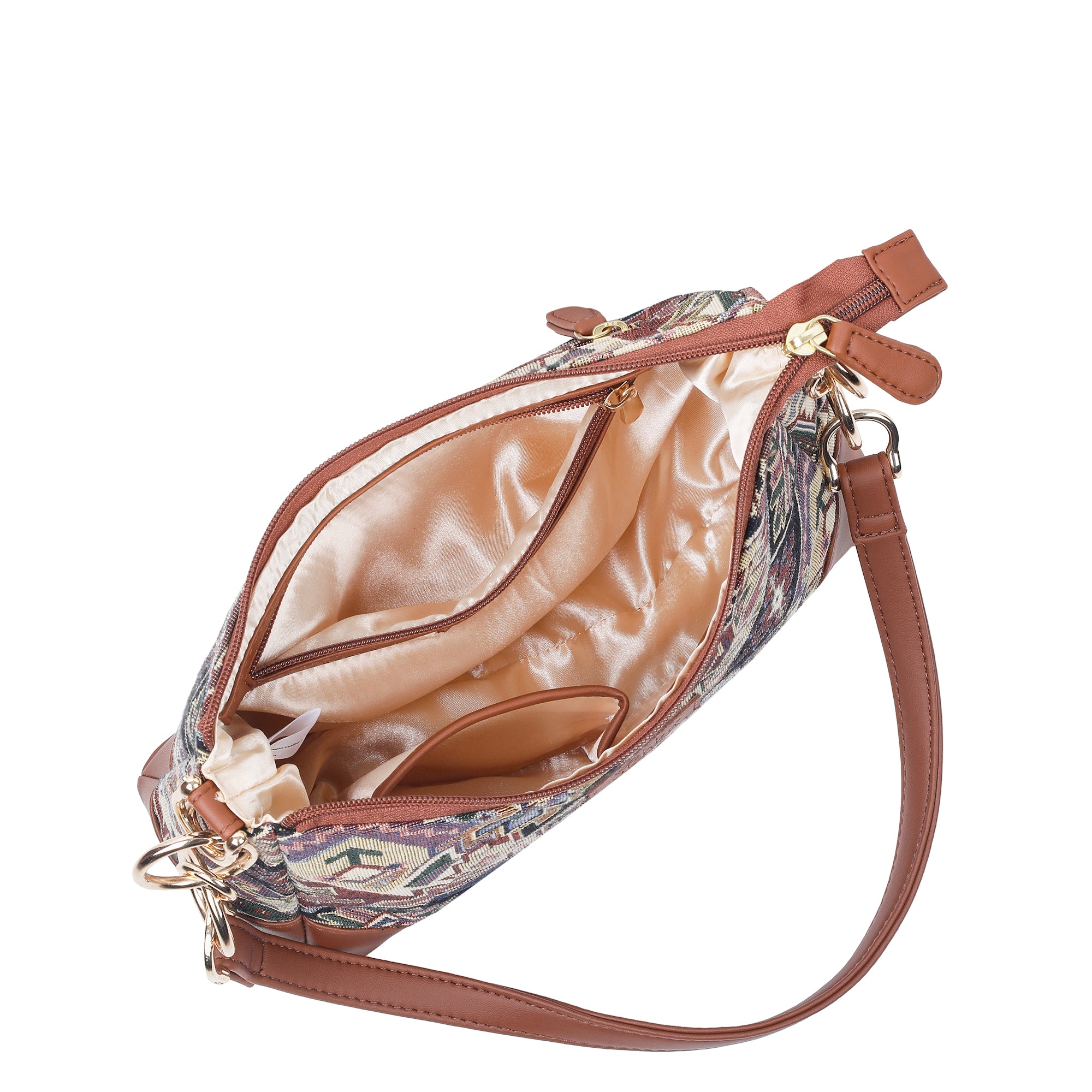 Ladies’ Geometric Tapestry Shoulder Bag – Tote Bag with Vegan Leather Handle & Sling Satchel Purse for Work & Outings