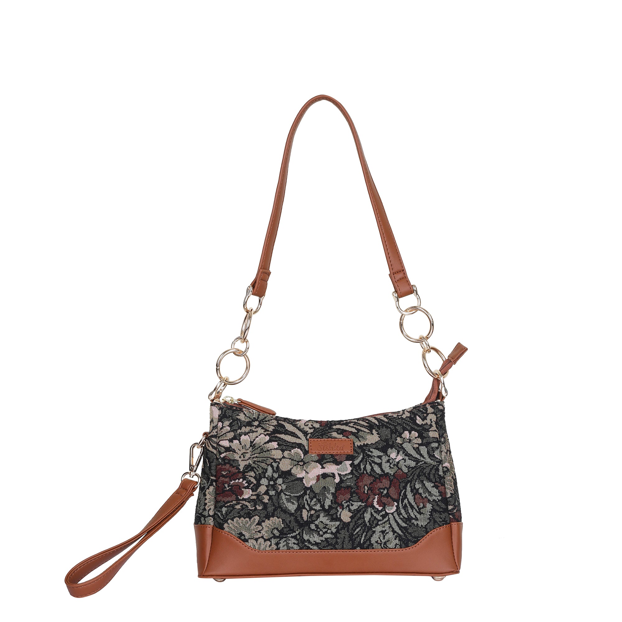Women’s Tapestry Shoulder Bag in Vintage Pattern – Vegan Leather-Trimmed Tote & Sling Satchel Purse for Office & Daily Use