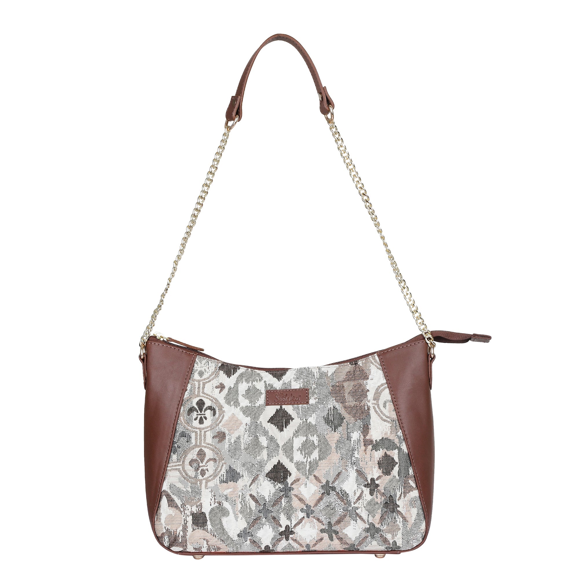 Sishka Women's Abstract Design Tapestry Hobo Bag |Leather-Trimmed Shoulder & Satchel bag with Chain Strap for Work & Travel