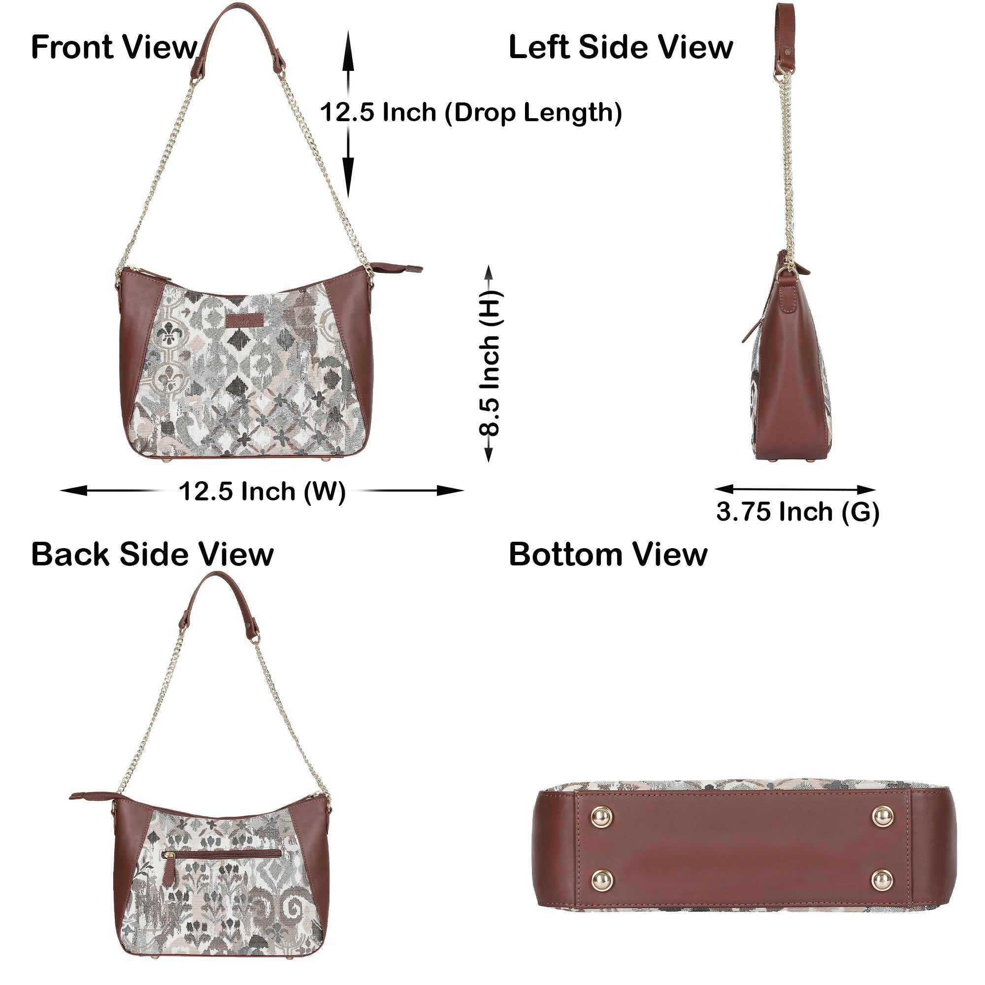 Sishka Women's Abstract Design Tapestry Hobo Bag |Leather-Trimmed Shoulder & Satchel bag with Chain Strap for Work & Travel