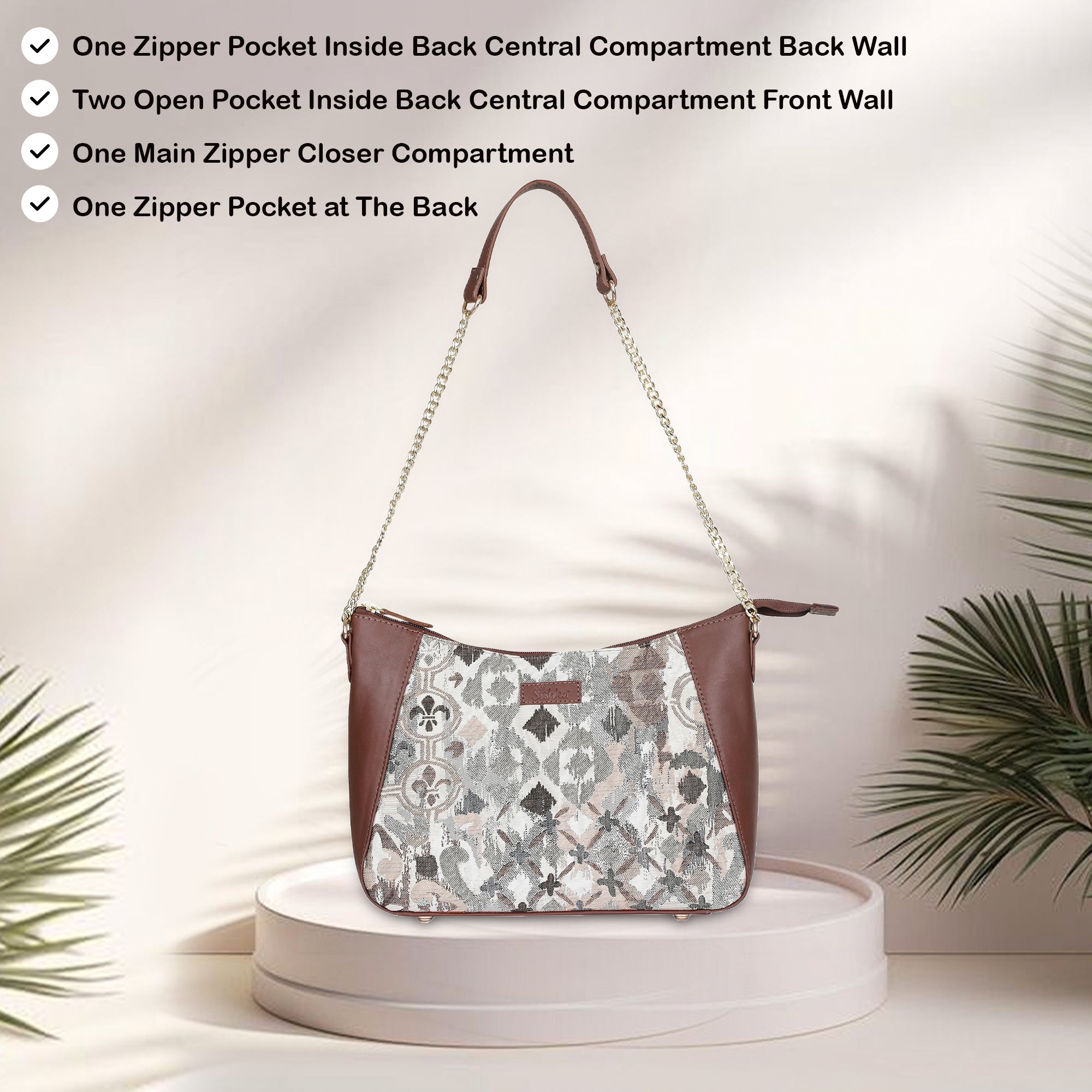 Sishka Women's Abstract Design Tapestry Hobo Bag |Leather-Trimmed Shoulder & Satchel bag with Chain Strap for Work & Travel