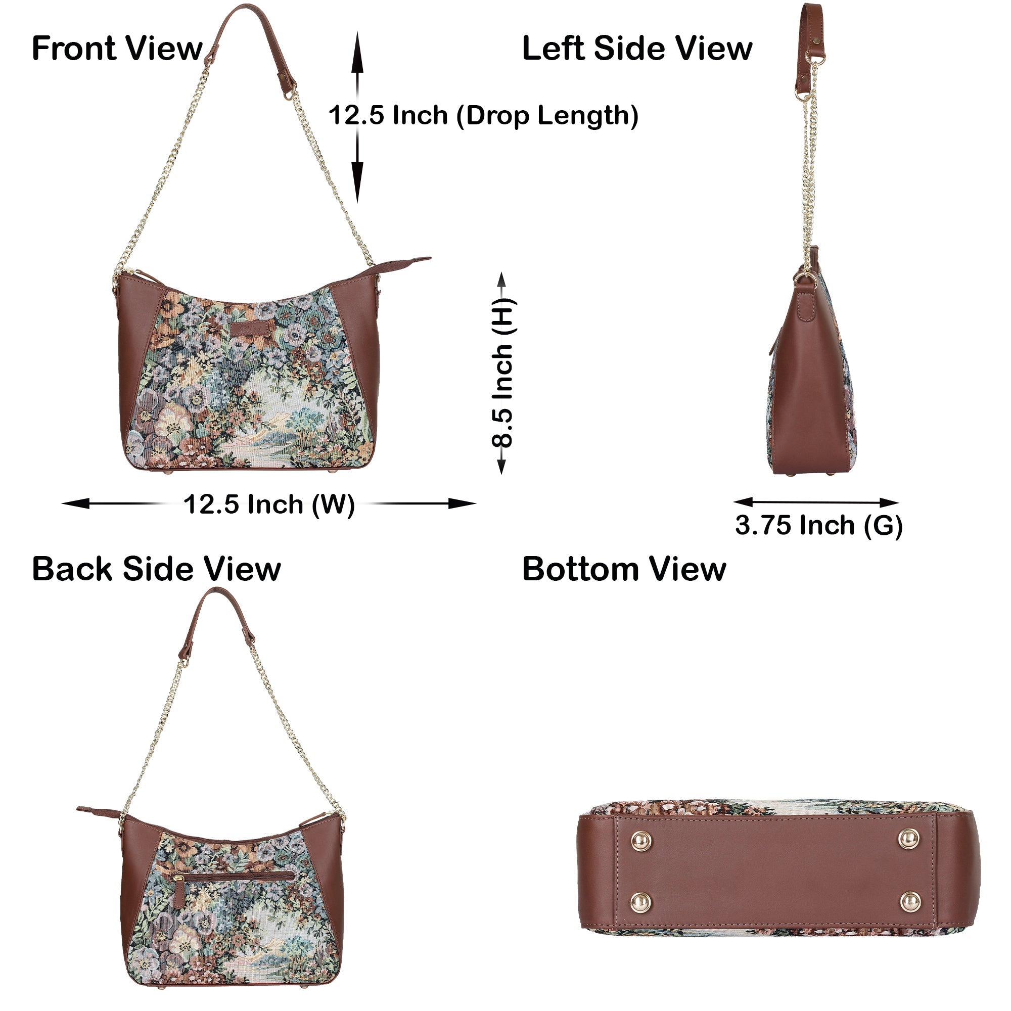 Sishka Women's Botanical Design Tapestry Hobo Bag |Shoulder & Satchel Purse with Leather Trim, Chain Strap for Travel & Casual Use