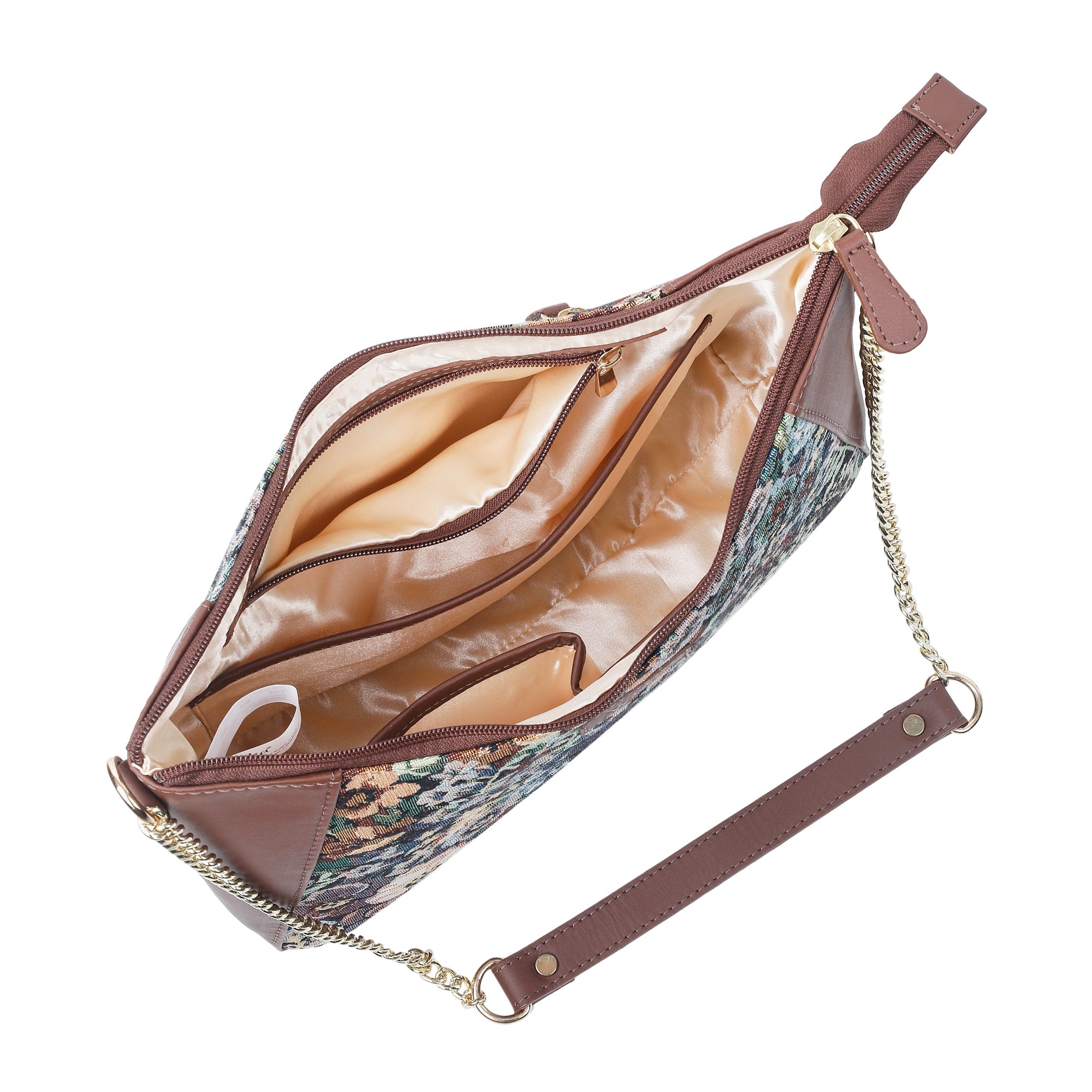 Sishka Women's Botanical Design Tapestry Hobo Bag |Shoulder & Satchel Purse with Leather Trim, Chain Strap for Travel & Casual Use