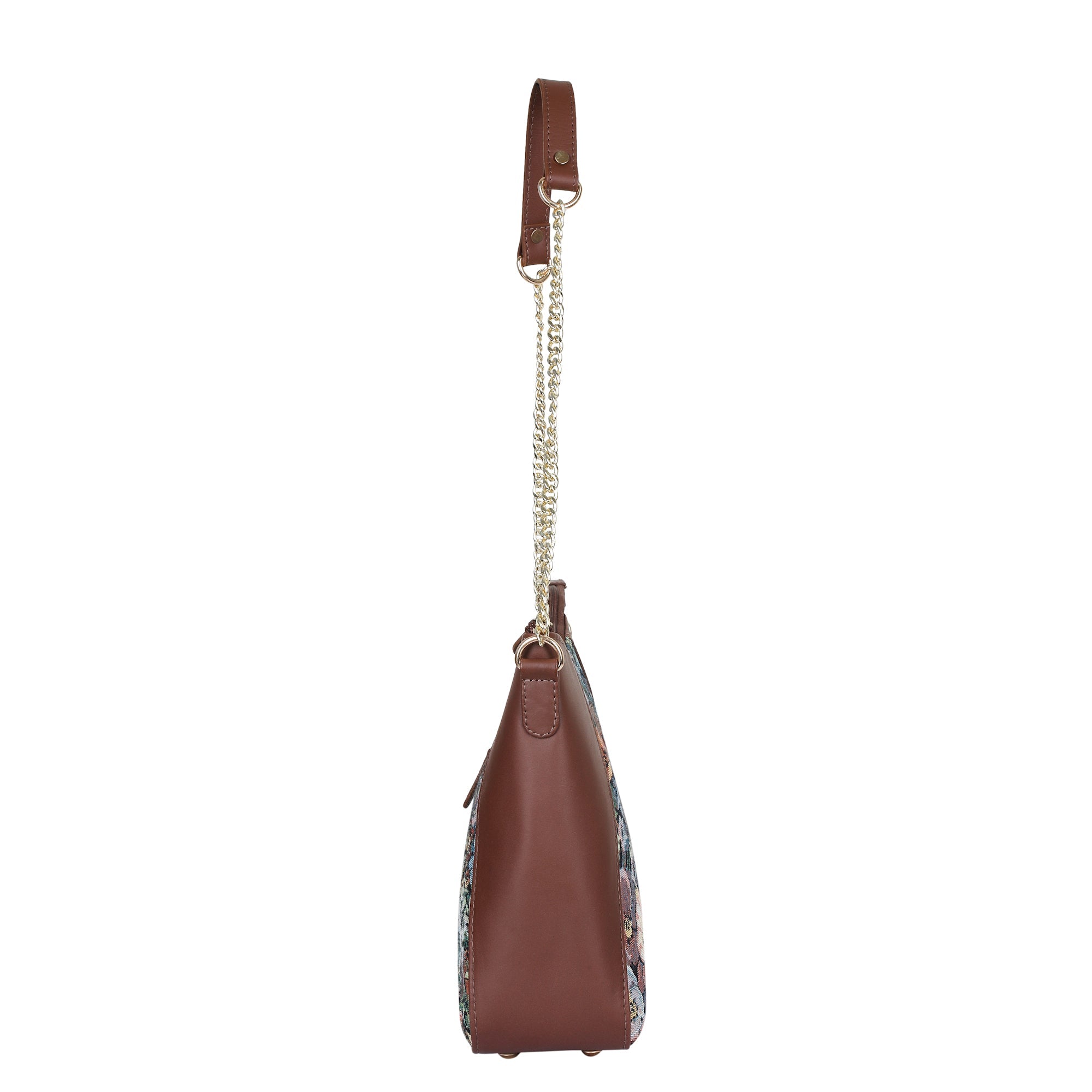 Sishka Women's Botanical Design Tapestry Hobo Bag |Shoulder & Satchel Purse with Leather Trim, Chain Strap for Travel & Casual Use