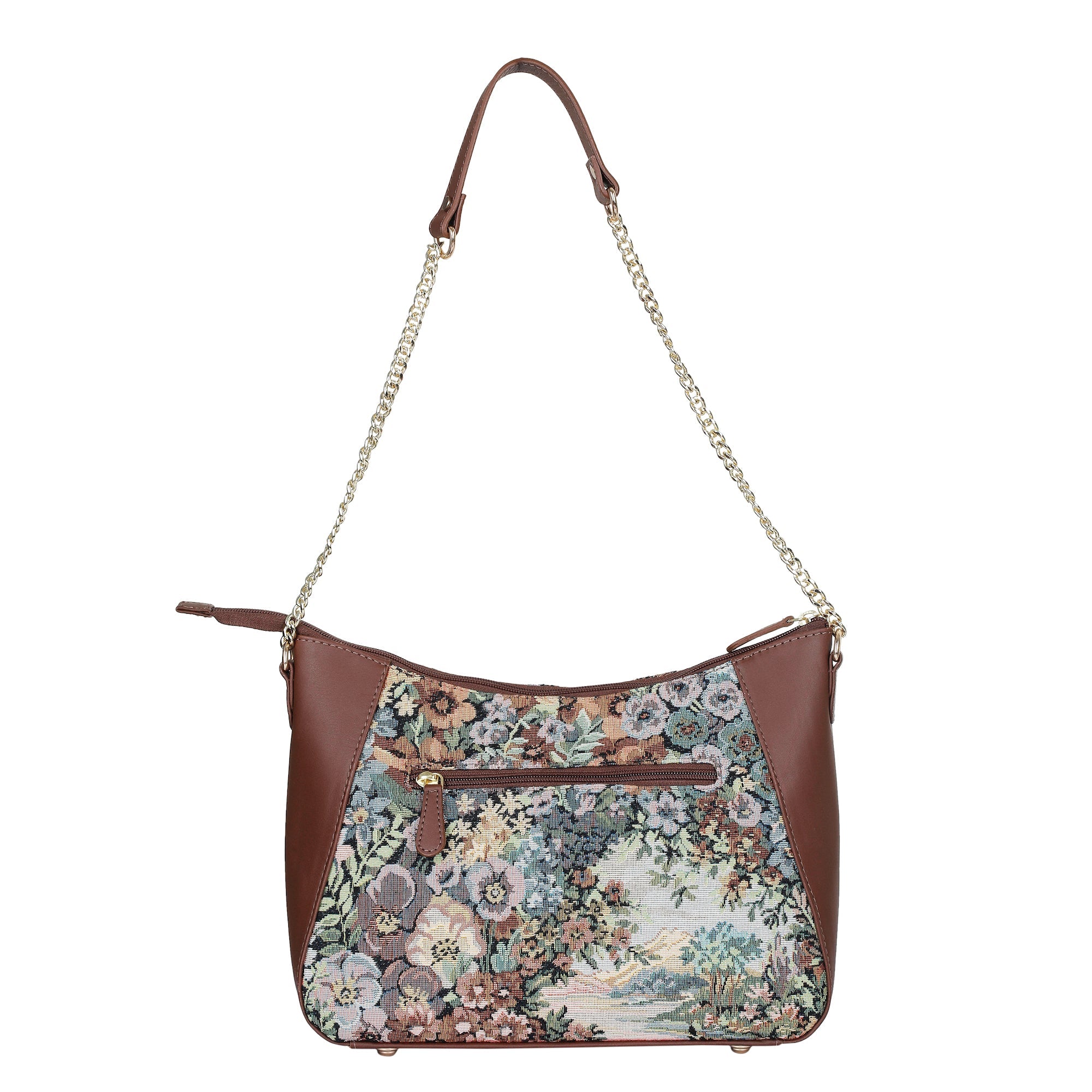 Sishka Women's Botanical Design Tapestry Hobo Bag |Shoulder & Satchel Purse with Leather Trim, Chain Strap for Travel & Casual Use