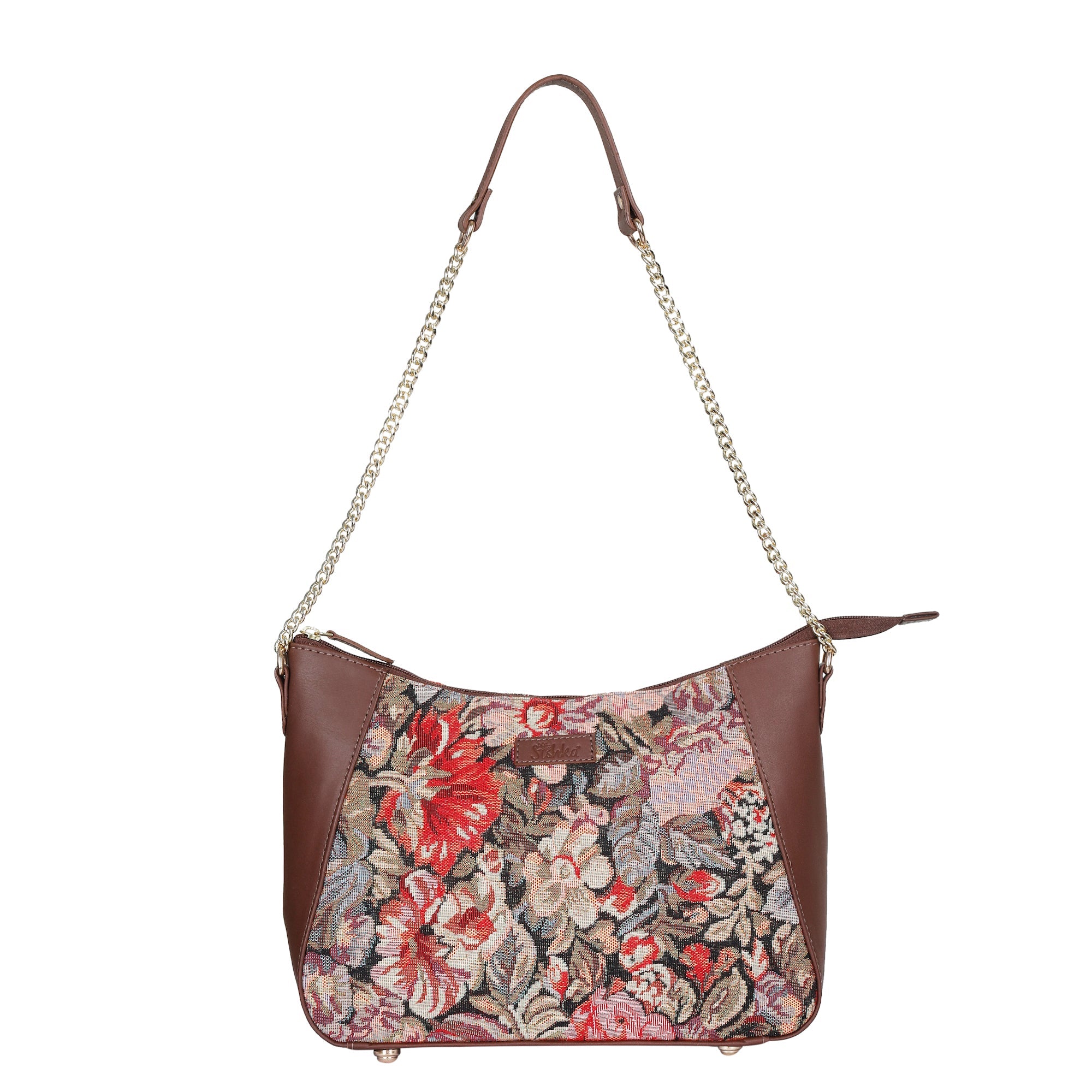 Sishka Ladies Tapestry Hobo Bag in Floral Pattern |  Leather-Trimmed Shoulder Bag & Satchel Purse for Everyday Essentials