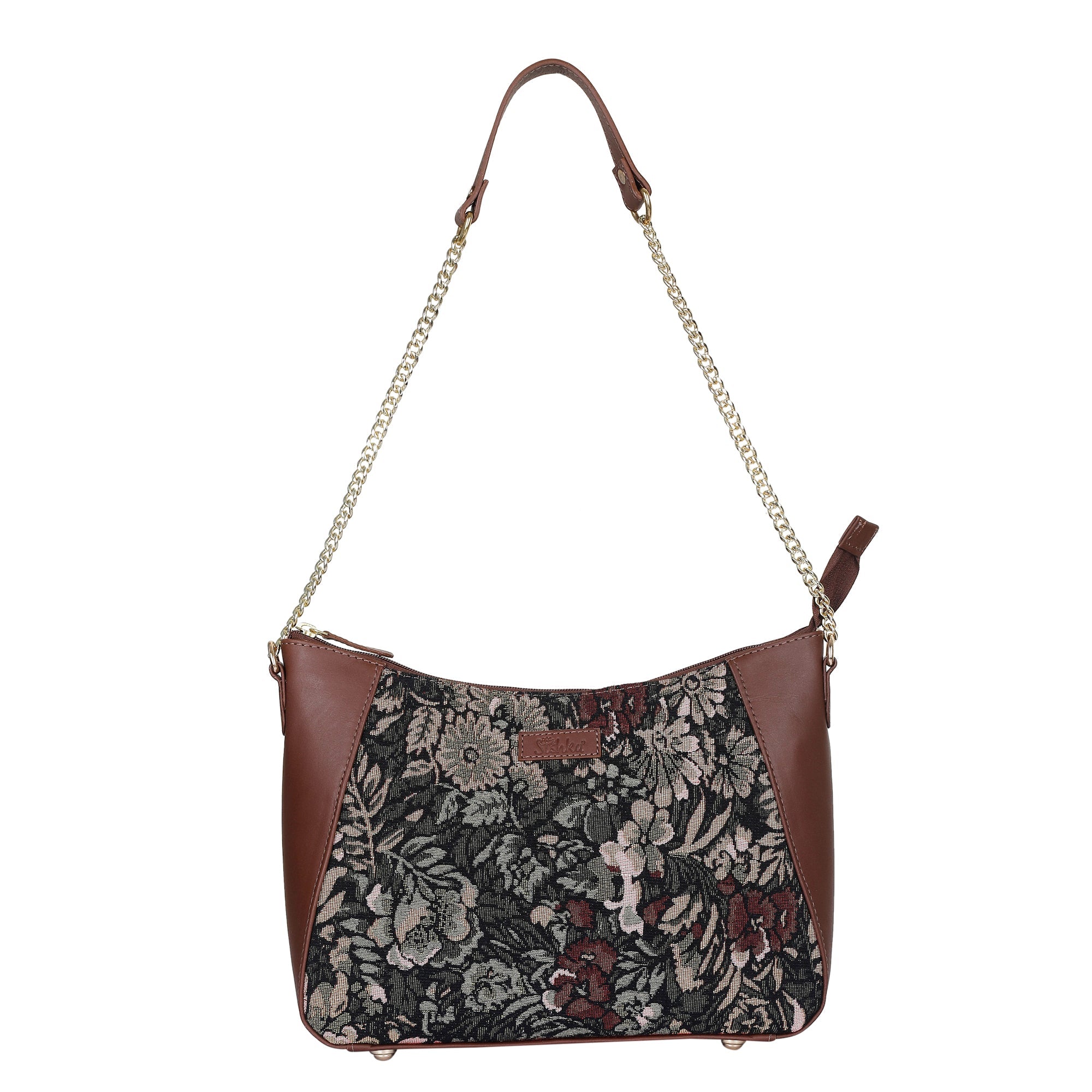 Sishka Women's Hobo Bag in Vintage Pattern Tapestry Fabric | Leather-Trimmed Shoulder & Sling Purse with Chain and Leather Strap for Daily Use
