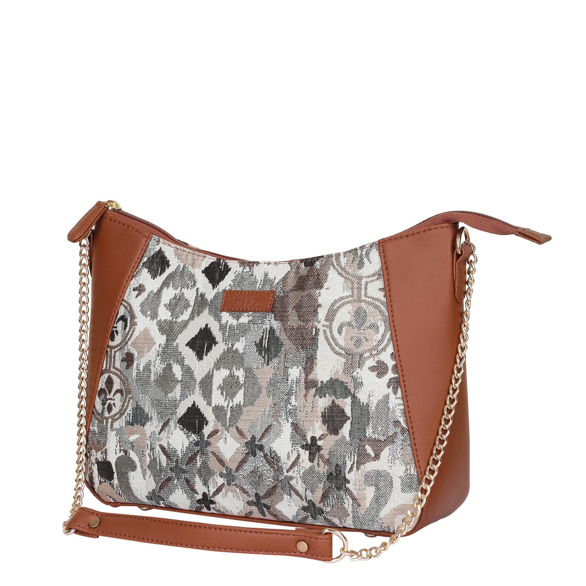 Women’s Abstract Tapestry Hobo Shoulder Bag – Leather Sling & Satchel Purse with Chain Strap & Top Handle for Work & Travel