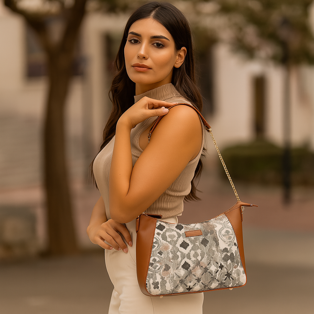 Women’s Abstract Tapestry Hobo Shoulder Bag – Leather Sling & Satchel Purse with Chain Strap & Top Handle for Work & Travel