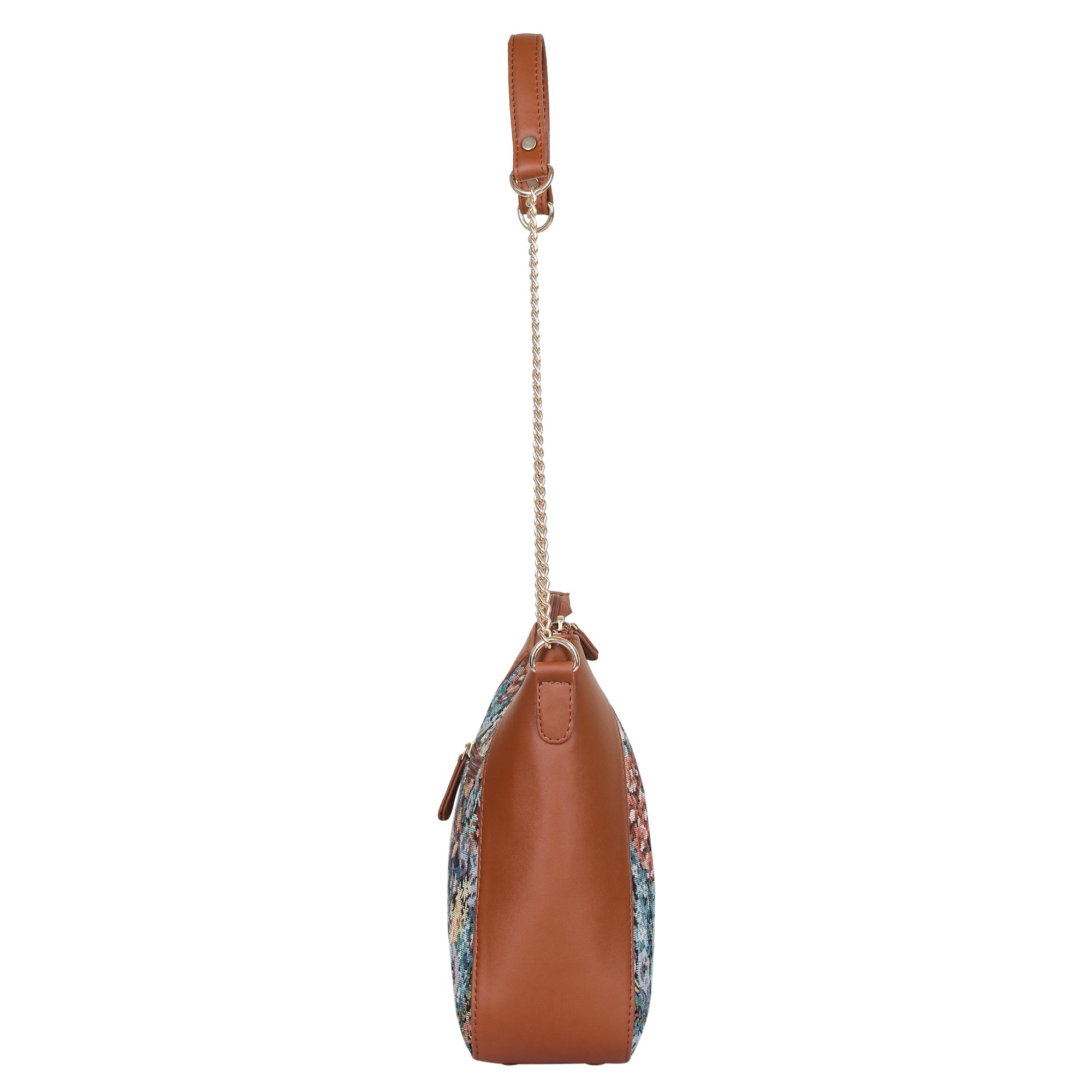 Women’s Botanical Tapestry Hobo Shoulder Bag – Vegan Leather Satchel Purse with Chain Strap & Top Handle for Travel
