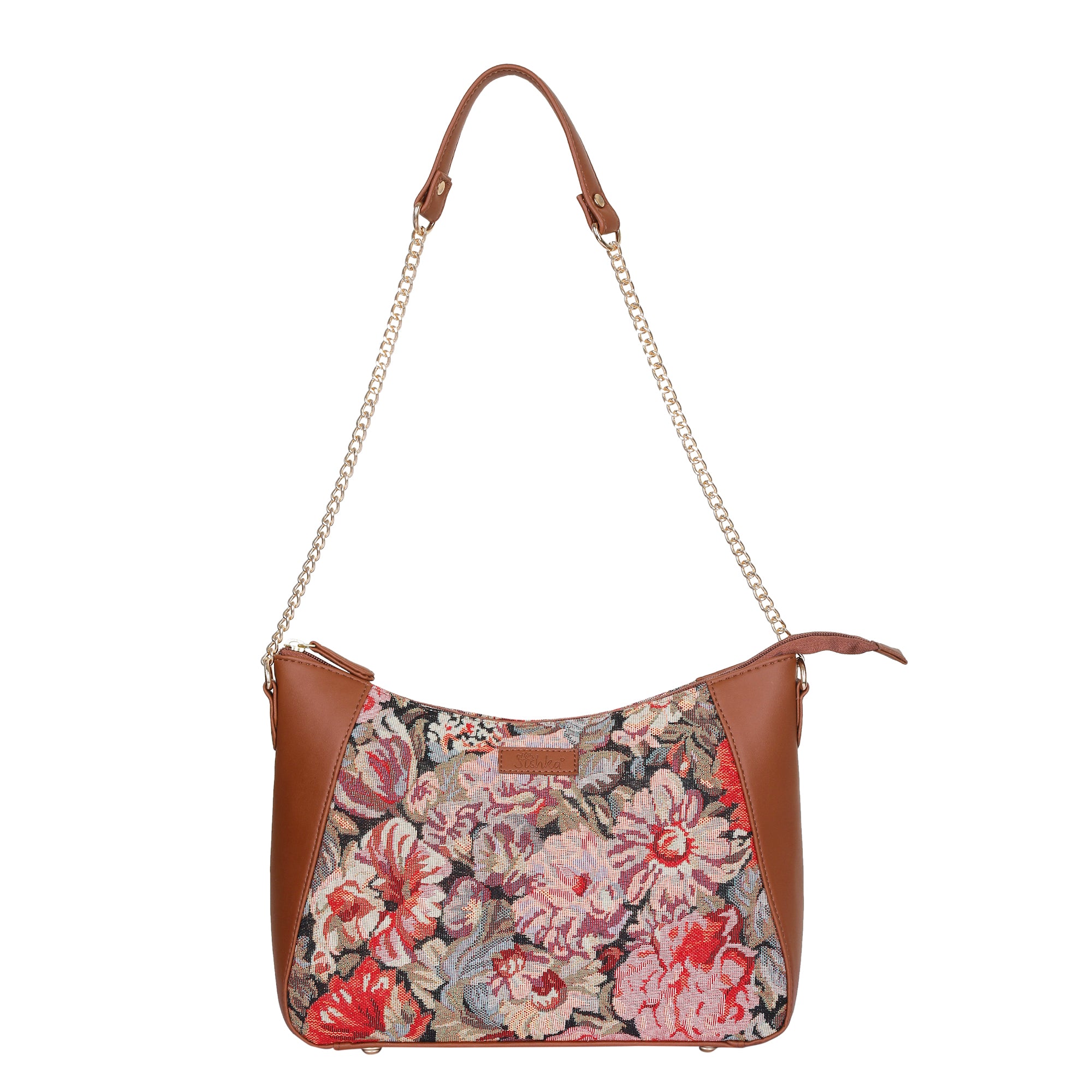 Ladies’ Floral Tapestry Hobo Shoulder Bag – Vegan Leather Satchel Purse with Top Handle & Chain Strap for Daily Use