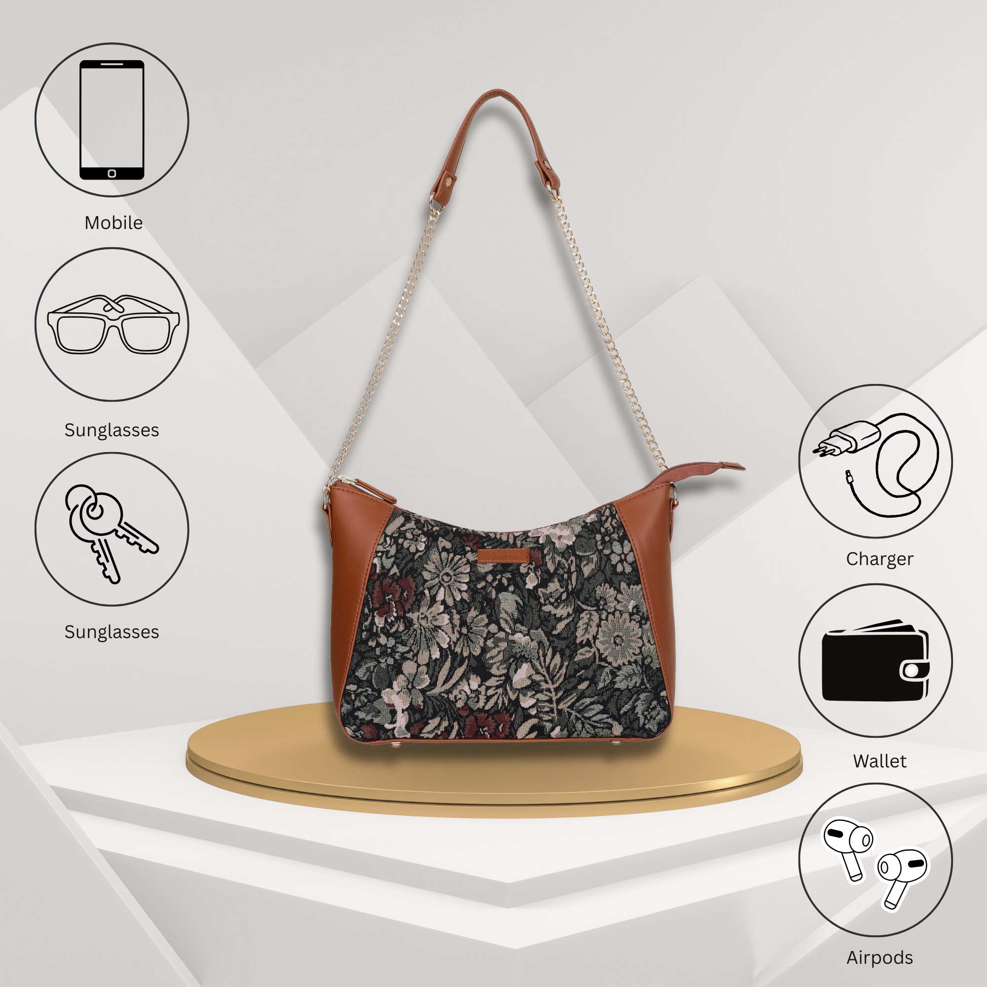 Women’s Vintage Tapestry Hobo Shoulder Bag – Vegan Leather Satchel Purse with Chain Strap & Top Handle for Daily Use