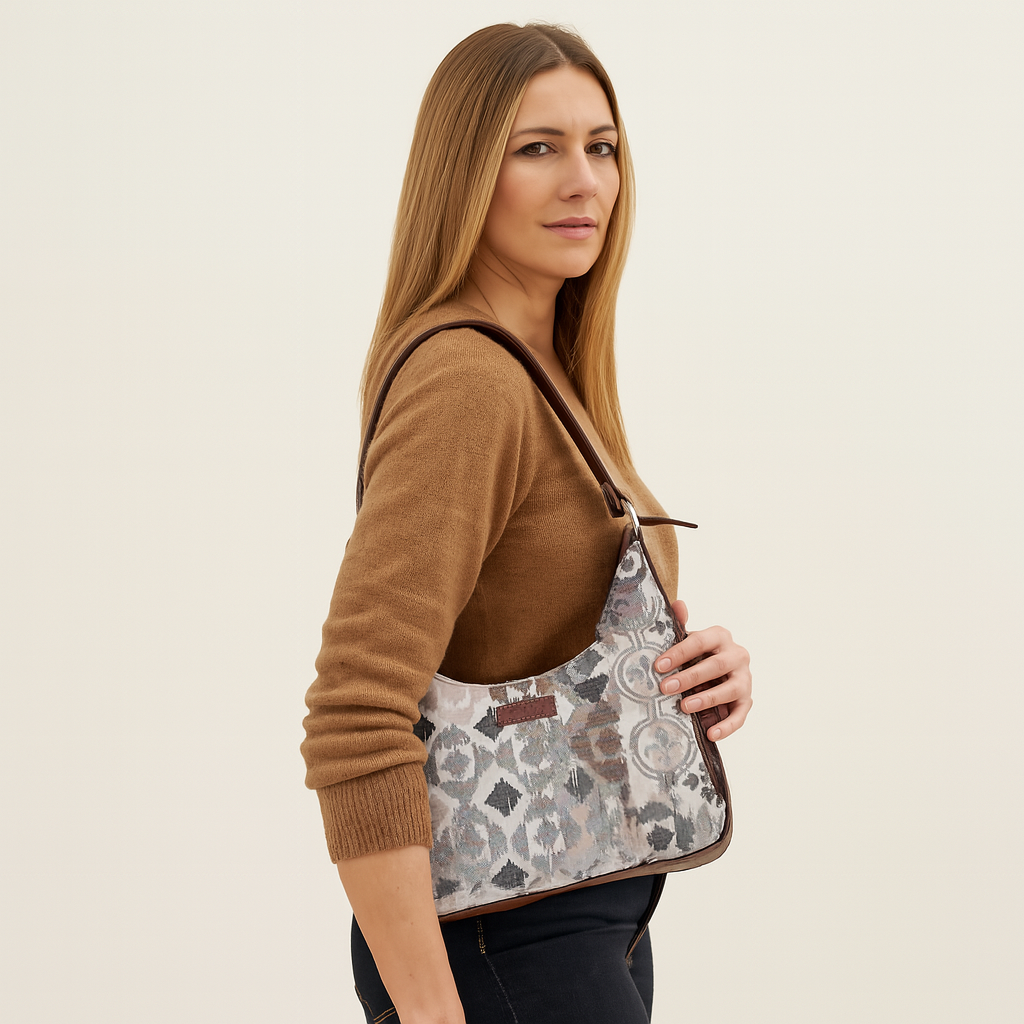 Sishka Abstract Pattern Tapestry Hobo Bag For Women| Elegant Leather Shoulder & Satchel Purse with Leather Strap for Work & Travel