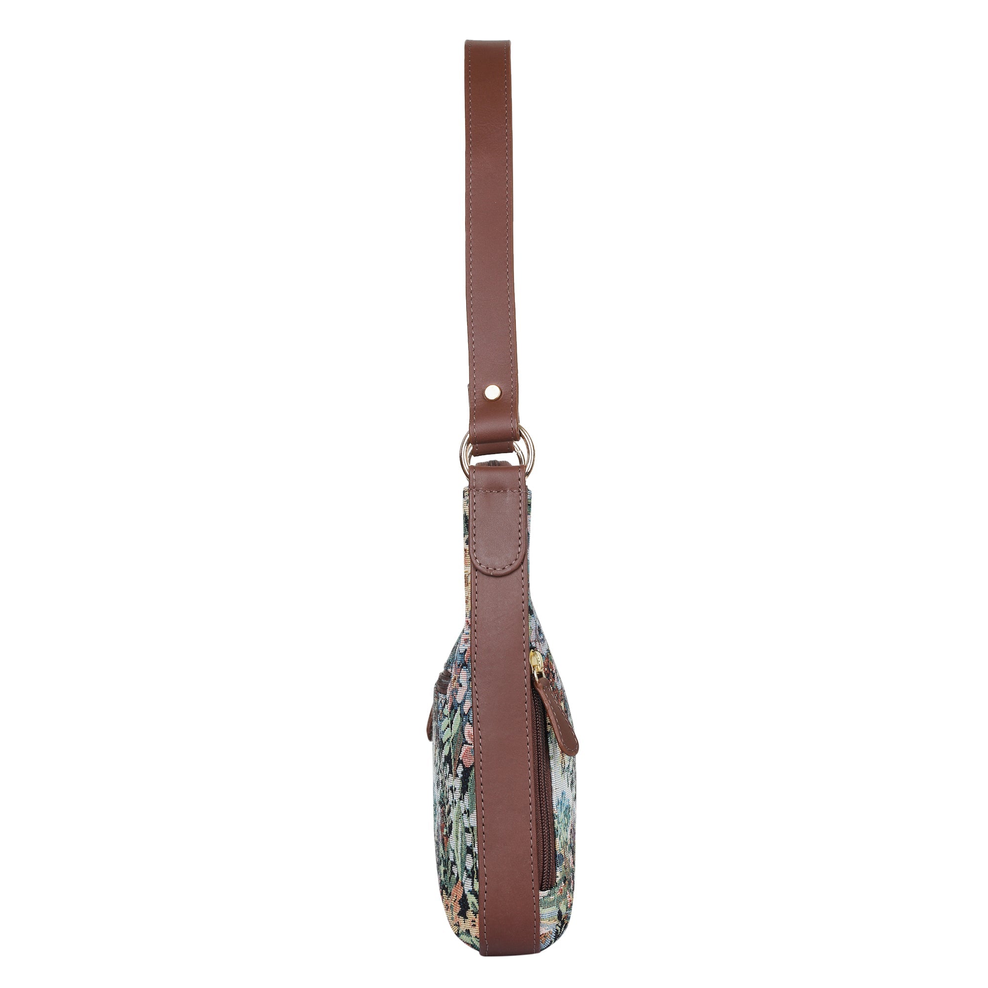 Sishka Botanical Design Tapestry  Fabric Hobo Bag For Women | Shoulder & Satchel Purse with Leather Trim and  Strap for Travel & Casual Use