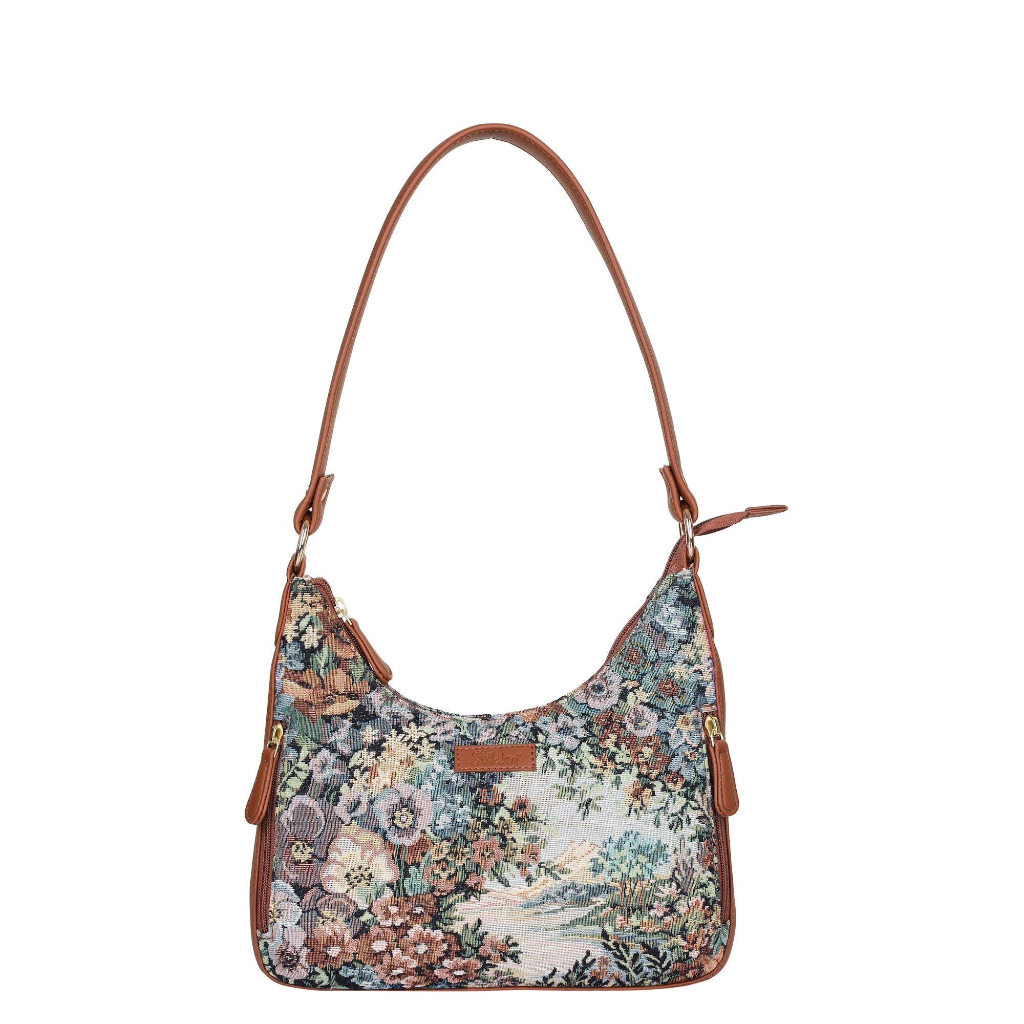 Women’s Botanical Pattern Hobo Shoulder Tote – Elegant Tapestry Fabric Sling Bag with Vegan Leather Trim & Top Handle
