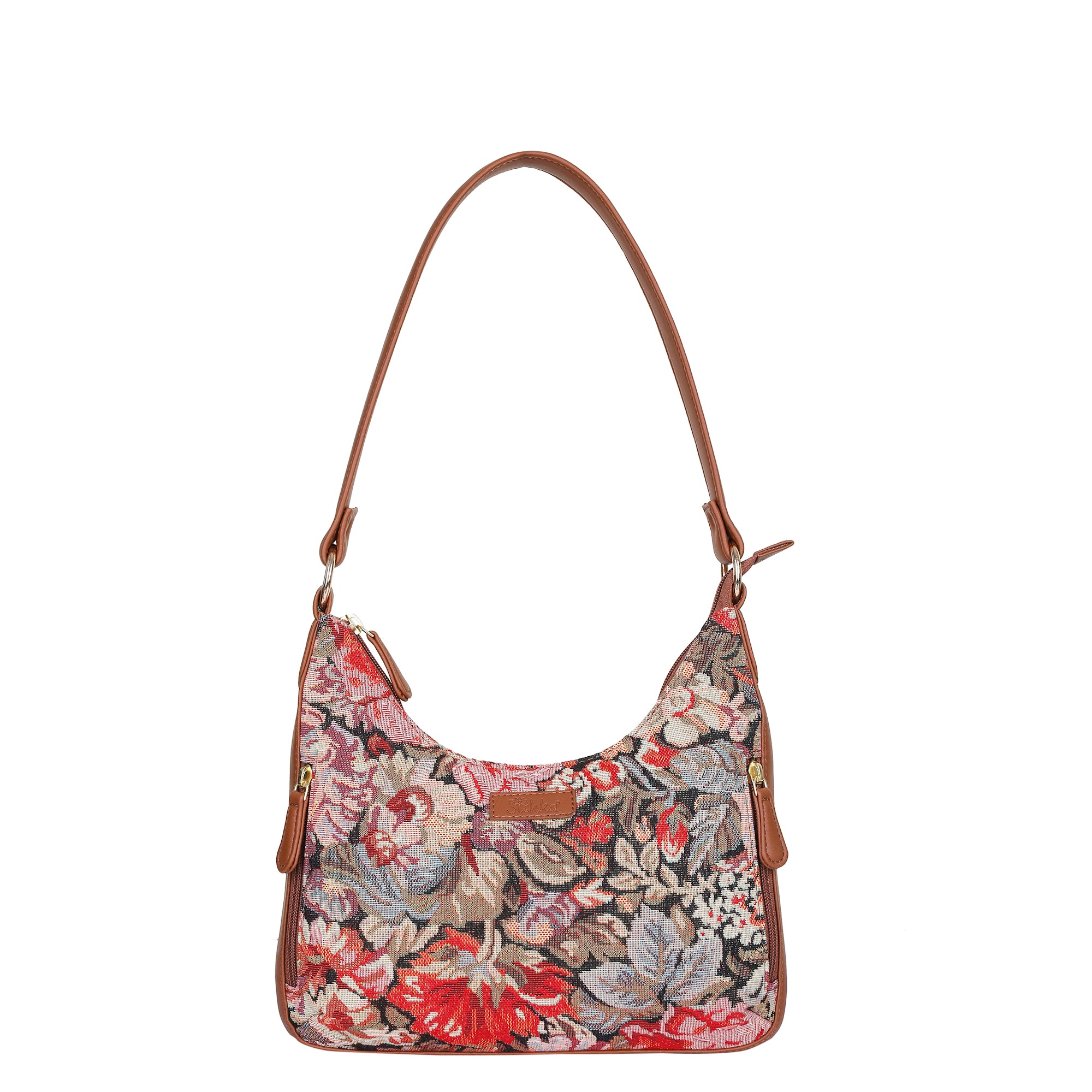 Ladies’ Floral Design Tapestry Hobo Purse – Vegan Leather-Trimmed Satchel Shoulder Bag for Everyday Style