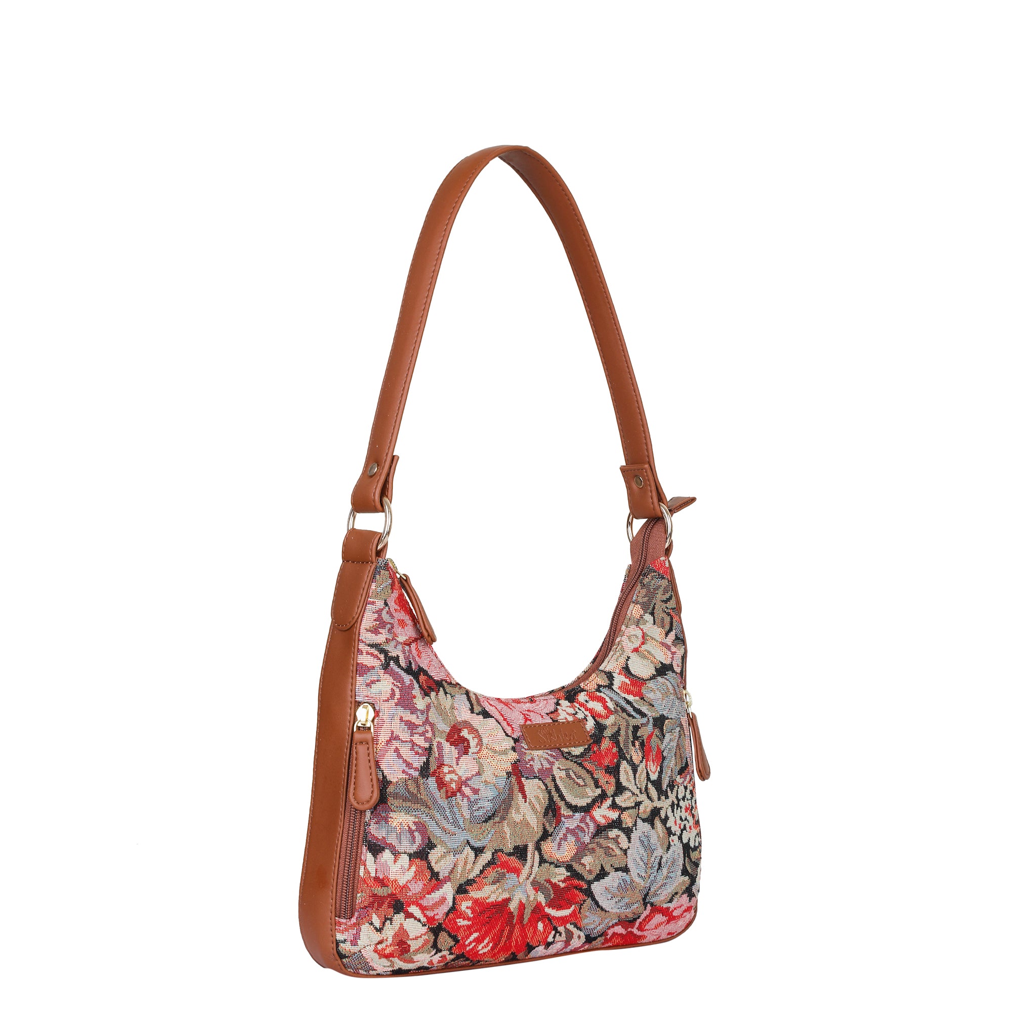 Ladies’ Floral Design Tapestry Hobo Purse – Vegan Leather-Trimmed Satchel Shoulder Bag for Everyday Style