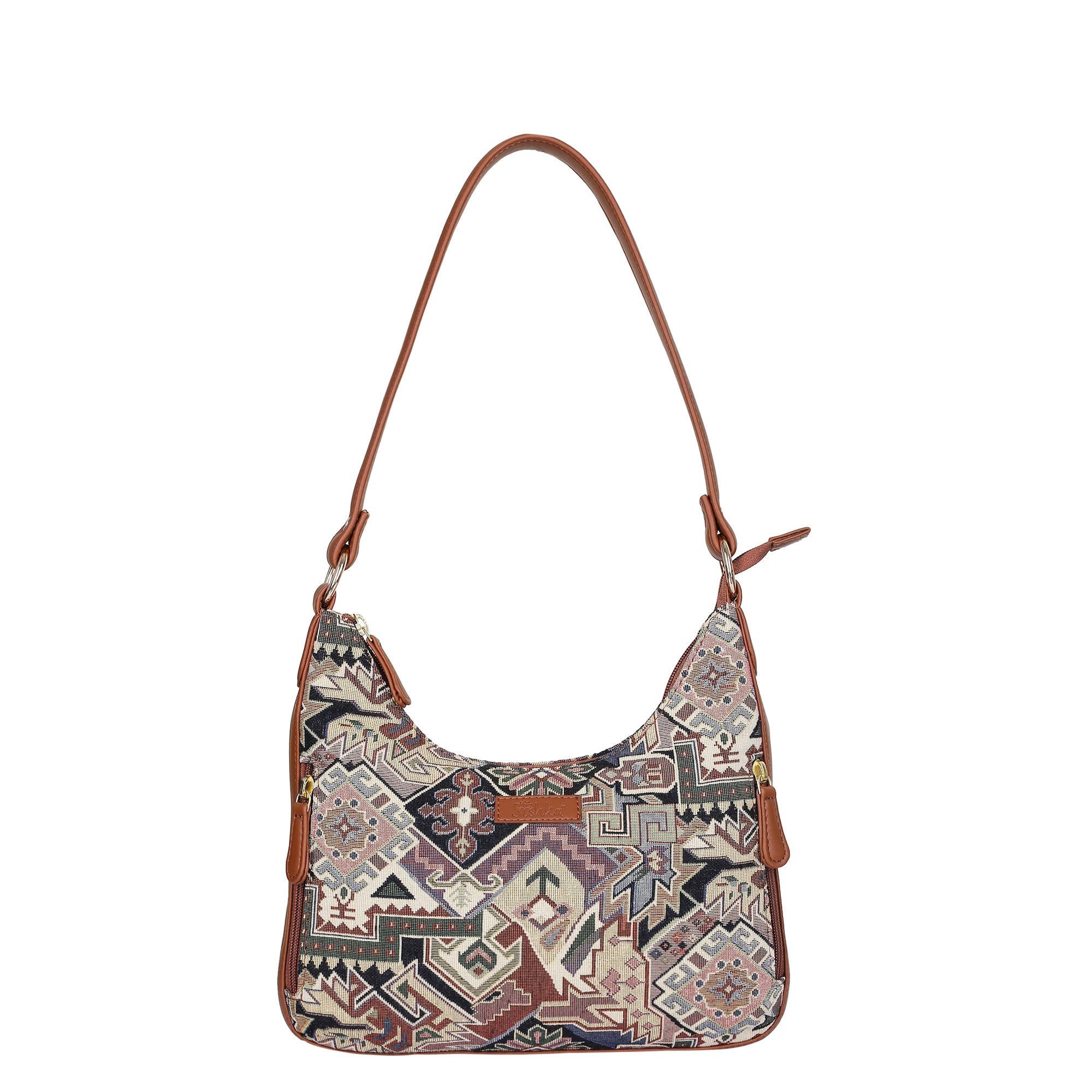 Ladies’ Geometric Tapestry Fabric Hobo Shoulder Bag – Stylish Satchel Purse with Vegan Leather Strap for Work & Casual Outings