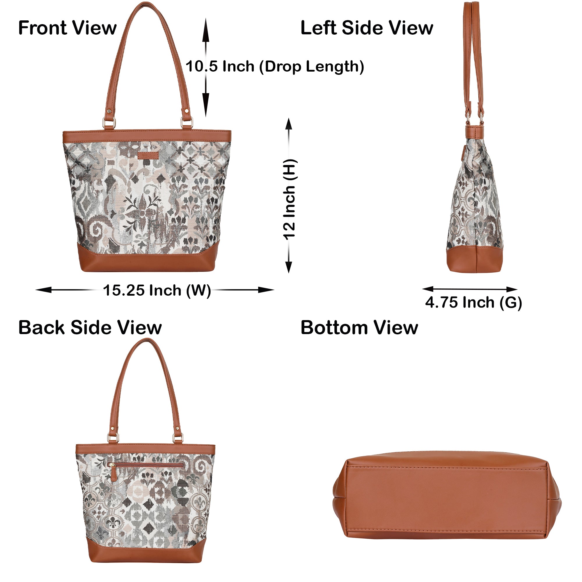 Women’s Abstract Pattern Tapestry Tote Bag – Satchel Purse with Top Handle & Shoulder Strap with Vegan Leather Trim for Daily Use