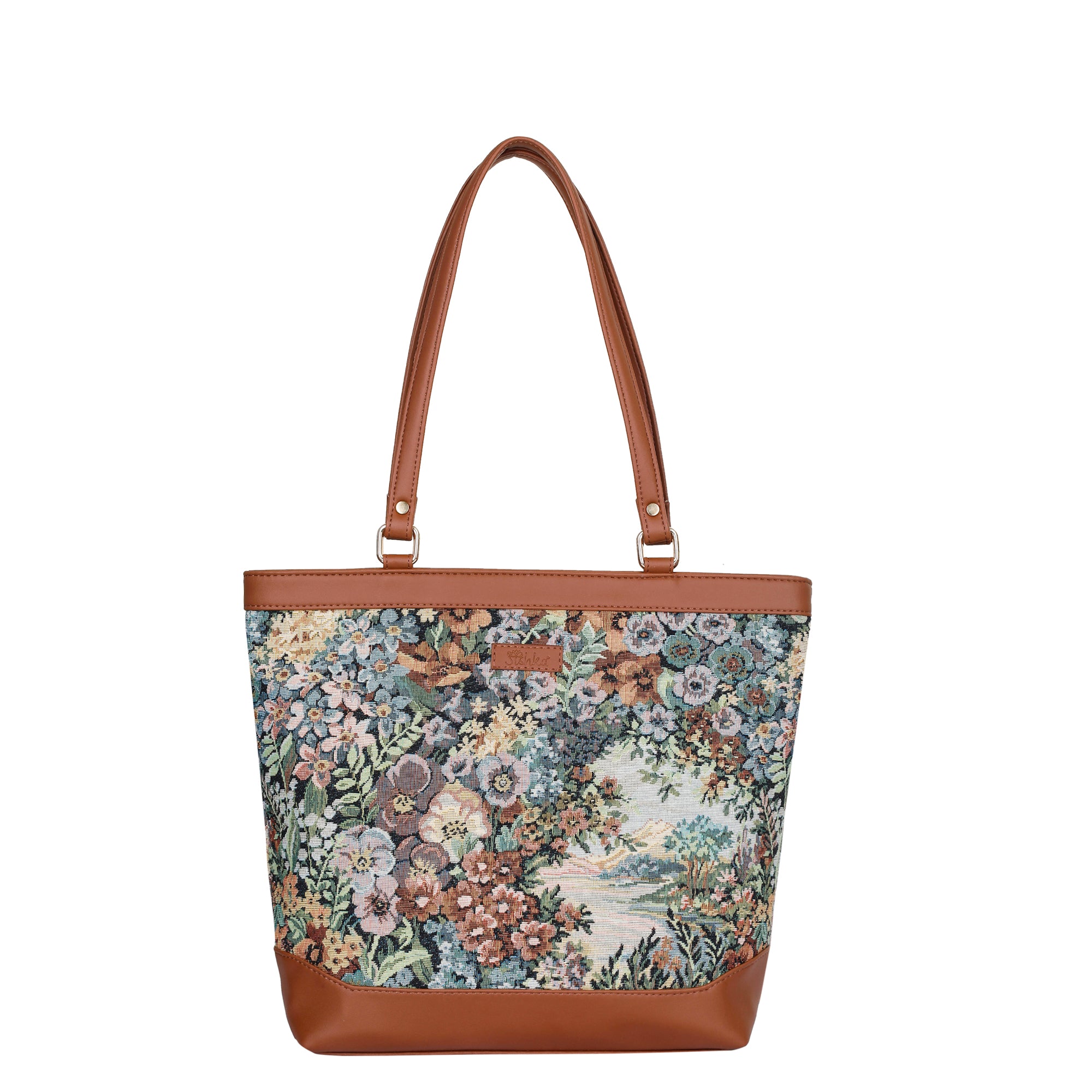 Women’s Botanical Design Tapestry Tote Bag – Vegan Leather Shoulder Satchel with Top Handle for Everyday Carry