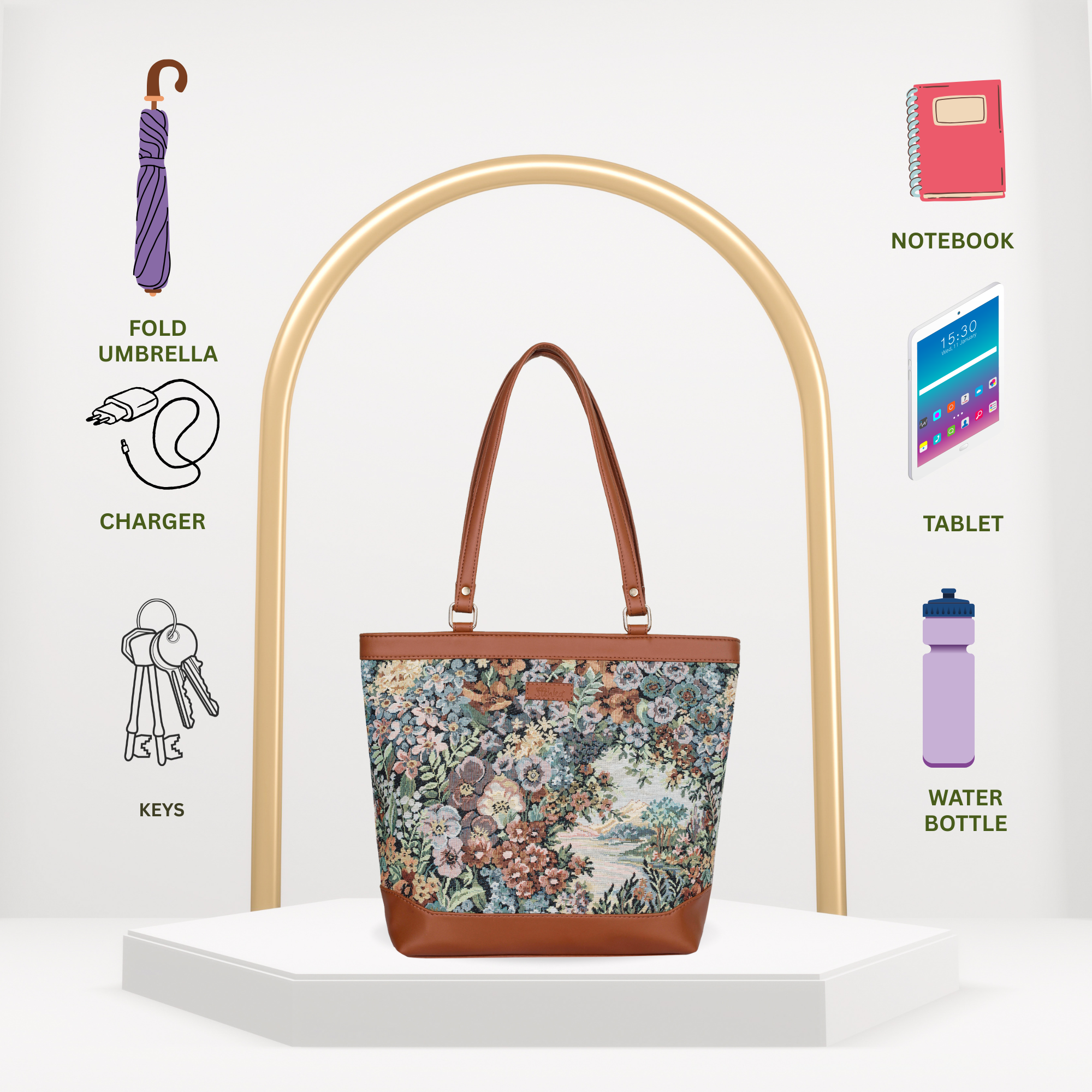 Women’s Botanical Design Tapestry Tote Bag – Vegan Leather Shoulder Satchel with Top Handle for Everyday Carry
