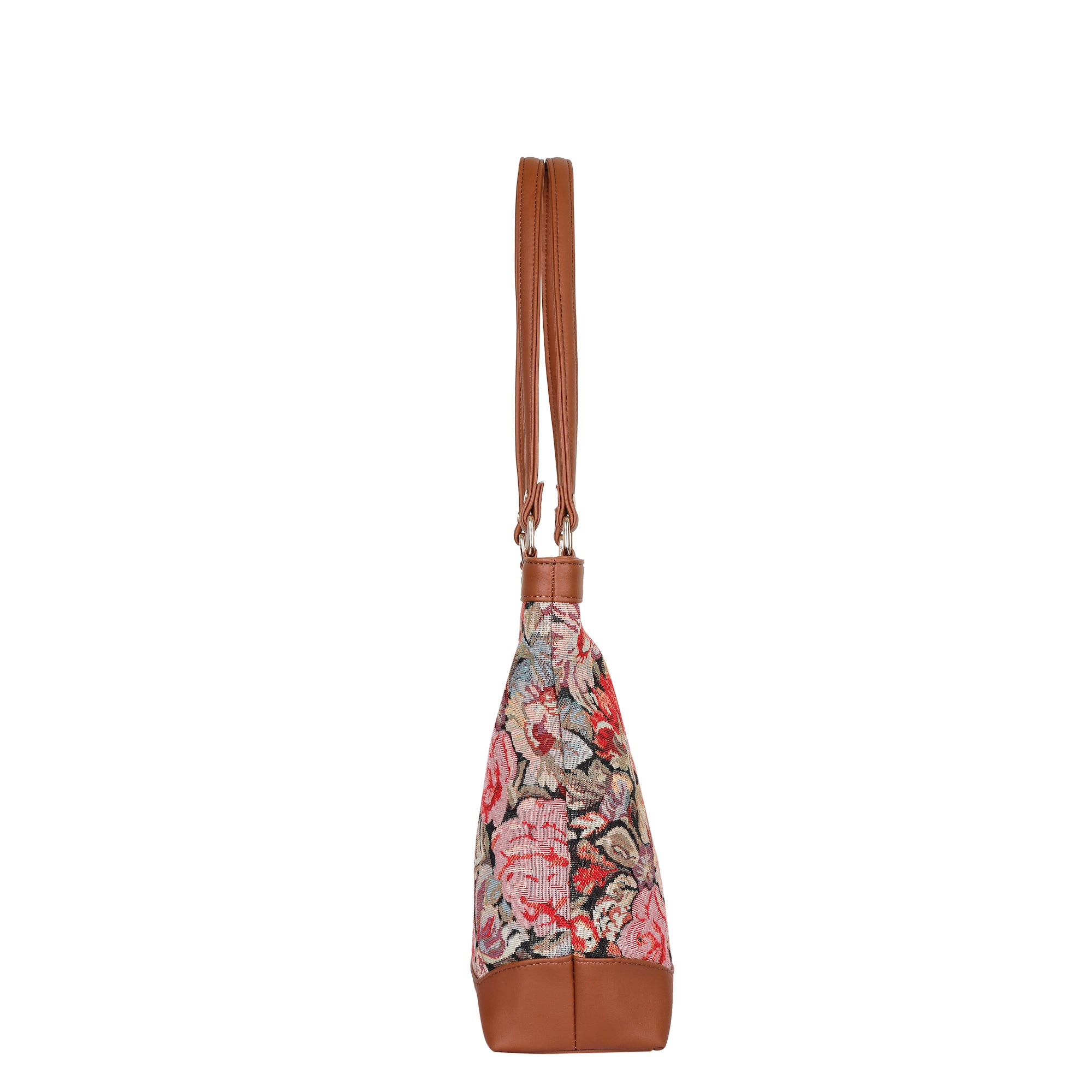 Ladies’ Floral Print Tapestry Tote Bag – Vegan Leather Shoulder Sling Handbag with Top Handle for Casual & Office Wear