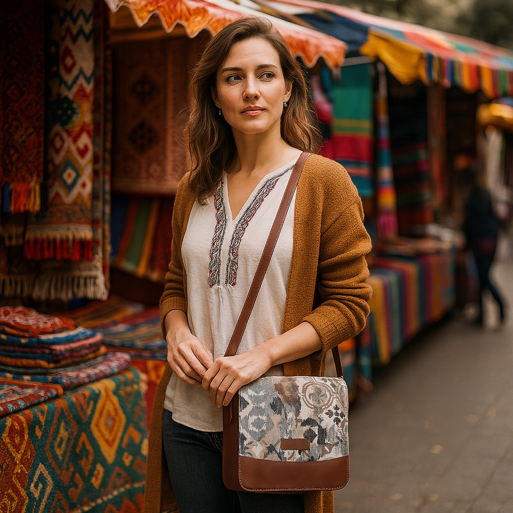 Sishka Abstract Design Women’s Tapestry Crossbody Sling Bag – Messenger Bag Shoulder Purse with Leather Trim & Adjustable Strap for Daily Use