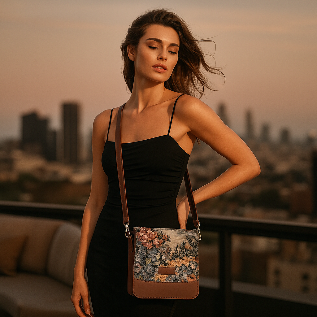 Sishka Botanical Pattern Tapestry Crossbody Bag for Women – Versatile Messenger Purse Shoulder Bag with Leather Trim & Adjustable Detachable Strap for Travel & Daily Carry