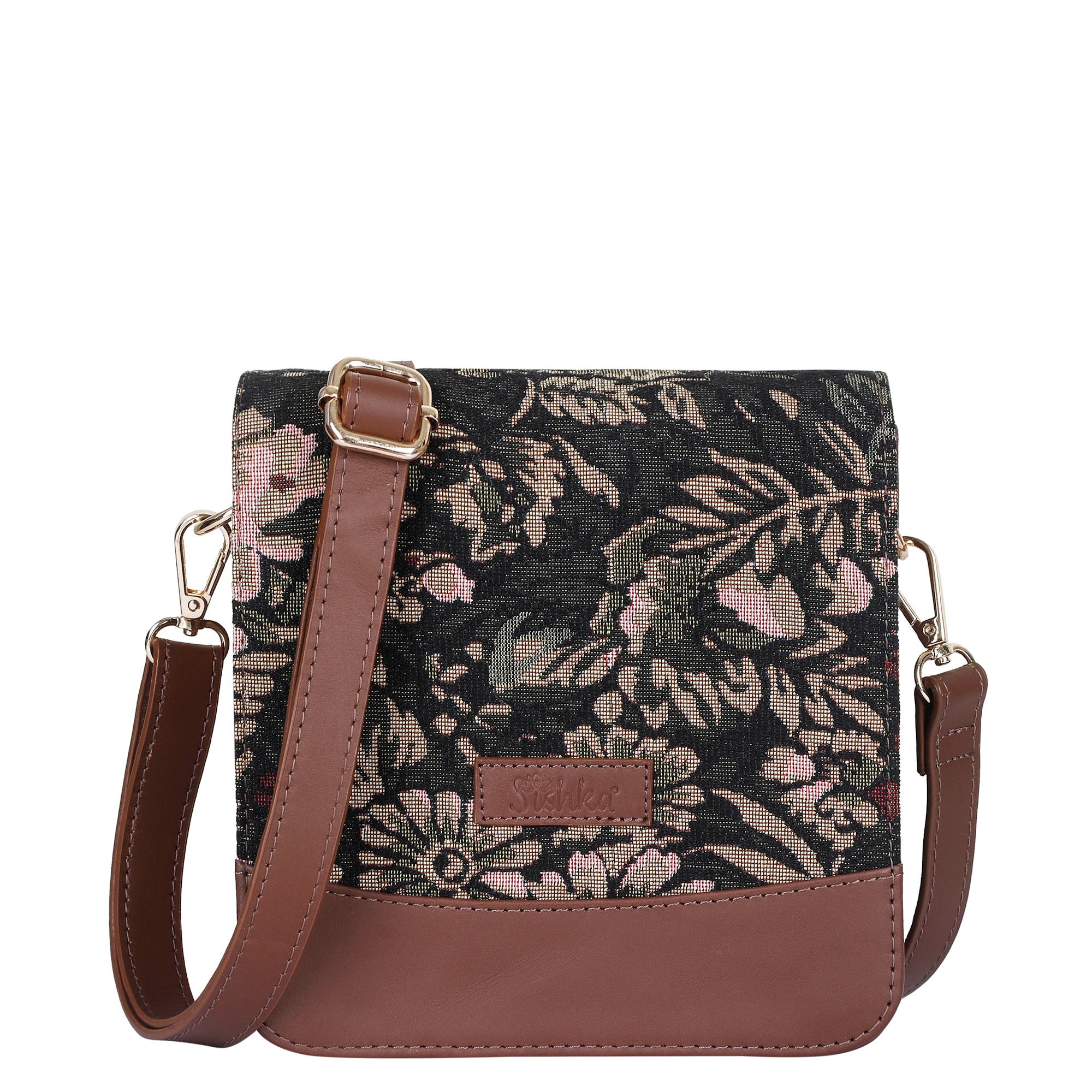 Sishka Tapestry Crossbody Sling Bag for Women in Vintage Design – Messenger Bag, Shoulder Purse with Leather Trim & Adjustable Leather Strap for Everyday Use