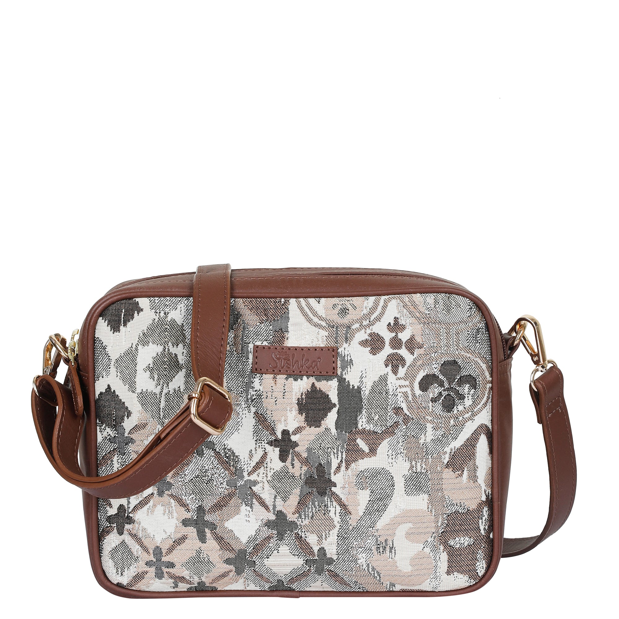Sishka Abstract Design Women’s Tapestry Messenger Bag – Compact Crossbody Purse with Leather Trim & Adjustable Detachable Leather Strap for Casual Wear & Everyday Essentials