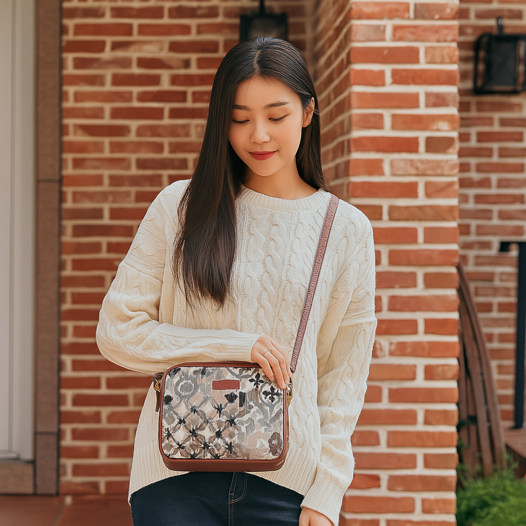 Sishka Abstract Design Women’s Tapestry Messenger Bag – Compact Crossbody Purse with Leather Trim & Adjustable Detachable Leather Strap for Casual Wear & Everyday Essentials