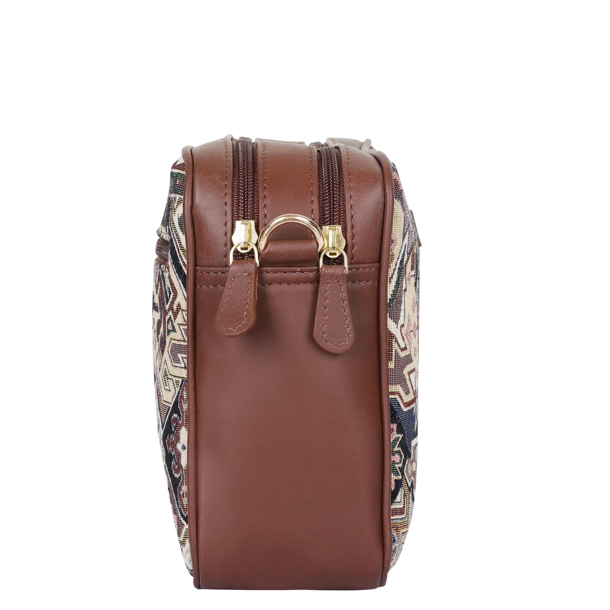 Women’s Geometric Tapestry Shoulder & Crossbody Messenger Bag with Leather Trim