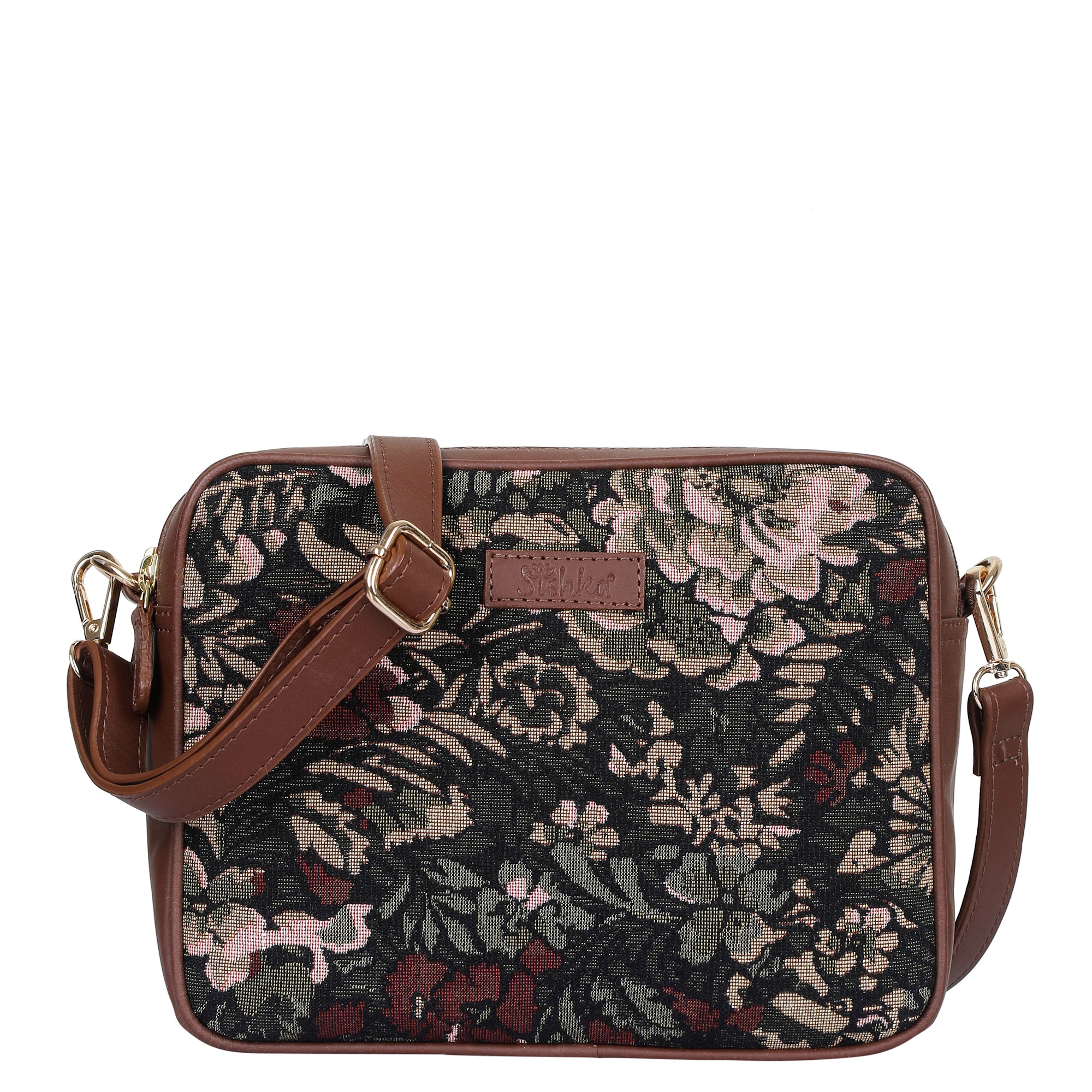 Sishka Tapestry Messenger Bag for Women in Vintage Pattern – Crossbody Sling with Leather Trim & Adjustable Detachable Leather Strap for Travel, Work & Everyday Use