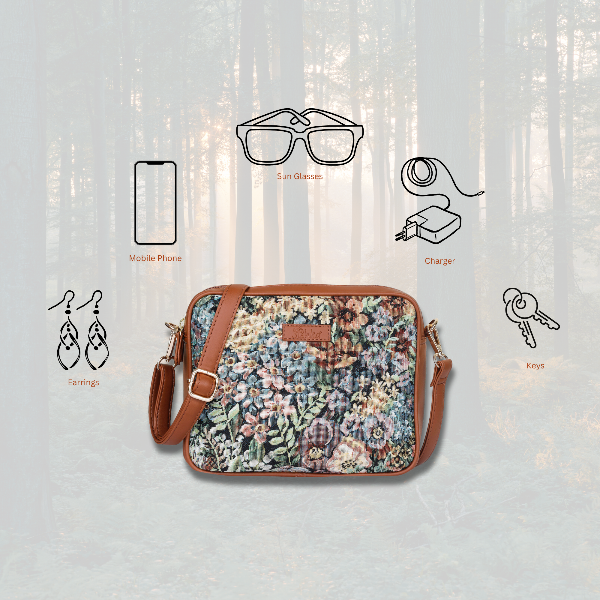 Women’s Botanical Tapestry Crossbody Purse – Messenger & Shoulder Bag with Vegan Leather Accents for Everyday Carry