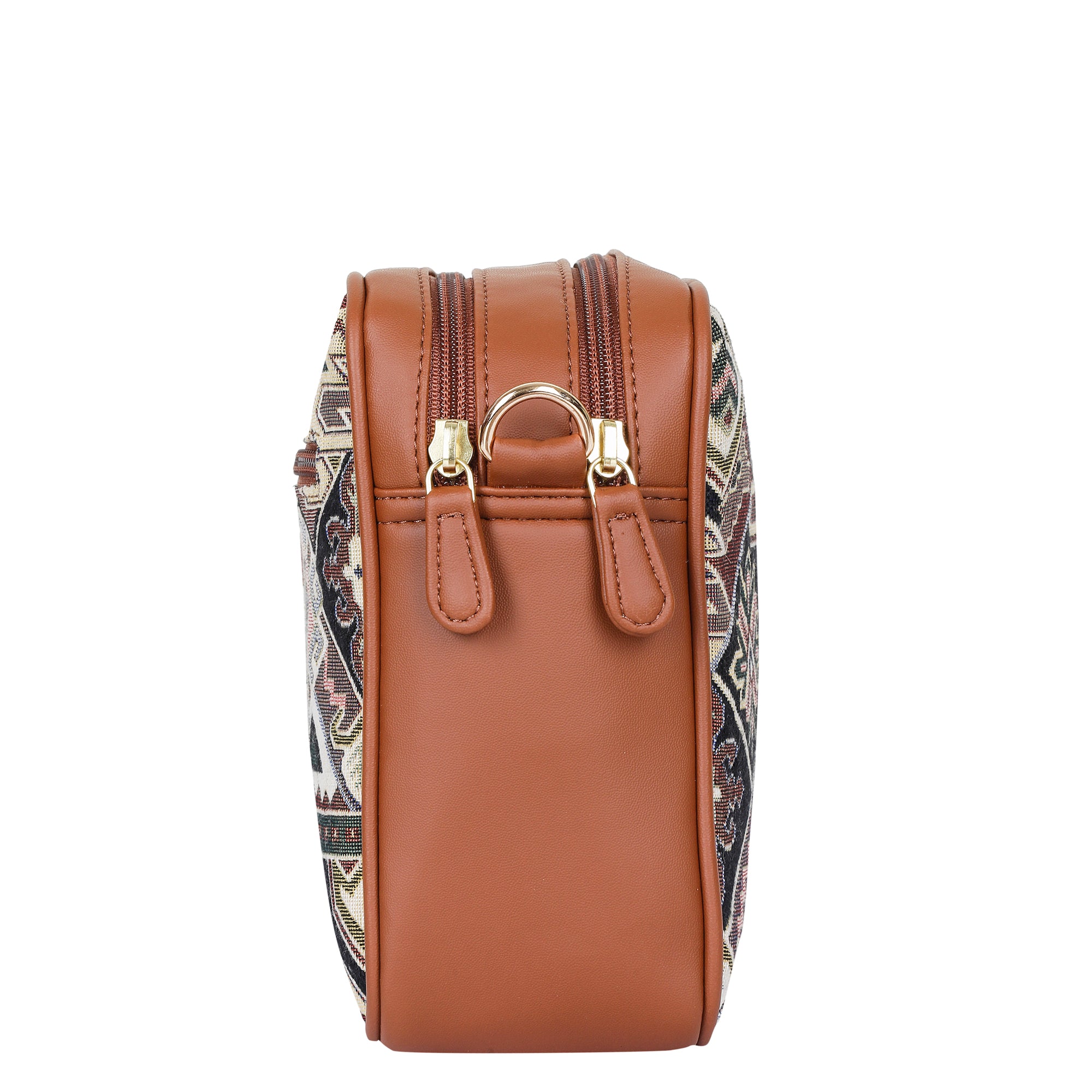 Ladies’ Geometric Tapestry Sling Bag – Vegan Leather Crossbody Satchel with Adjustable Strap for Office, Errands & Outings