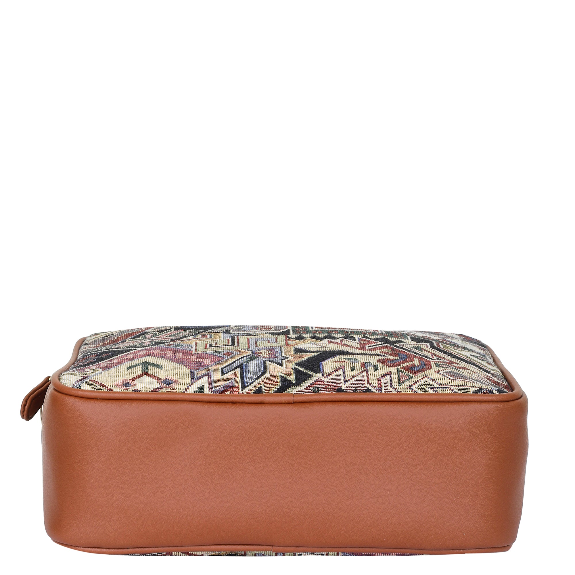 Ladies’ Geometric Tapestry Sling Bag – Vegan Leather Crossbody Satchel with Adjustable Strap for Office, Errands & Outings
