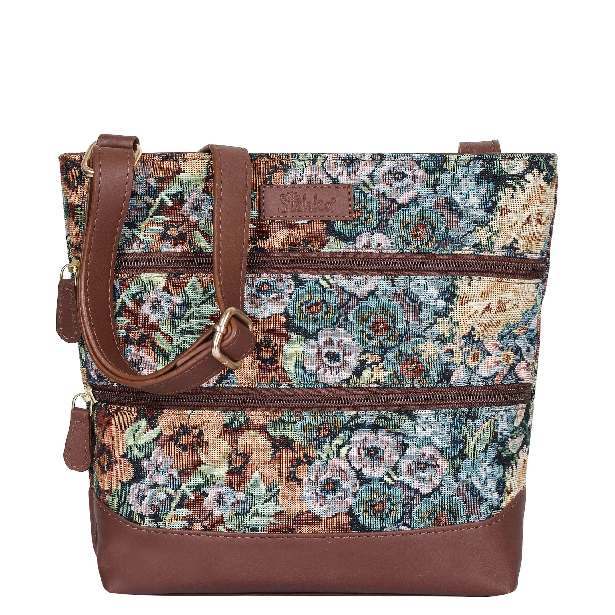 Sishka Botanical Design Tapestry Crossbody Bag for Women – Shoulder & Messenger Purse with Leather Trim and Adjustable Strap for Daily Wear