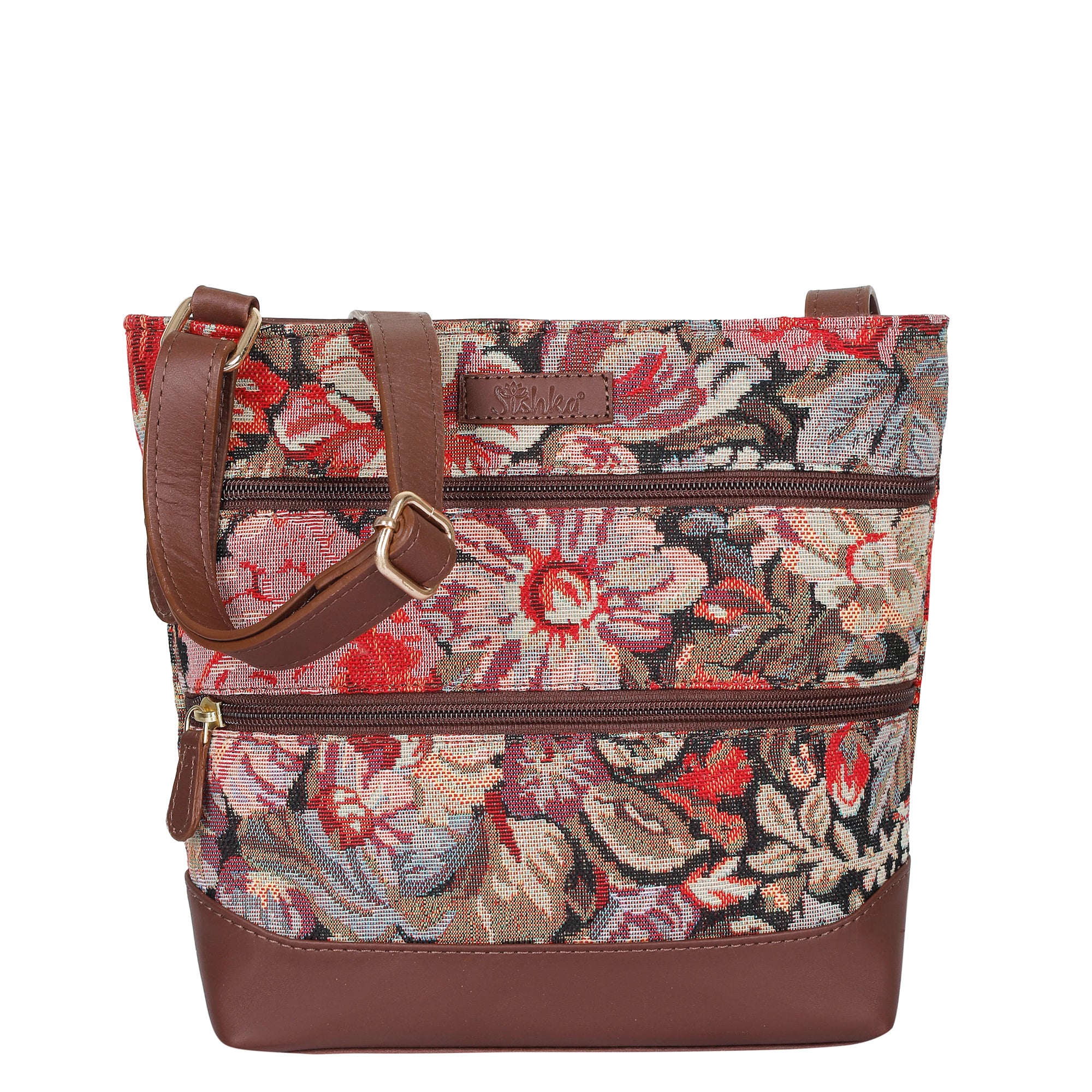 Sishka Floral Pattern Tapestry Crossbody Sling for Ladies –  Shoulder & Messenger Purse with Leather Trim and Adjustable Strap for Travel