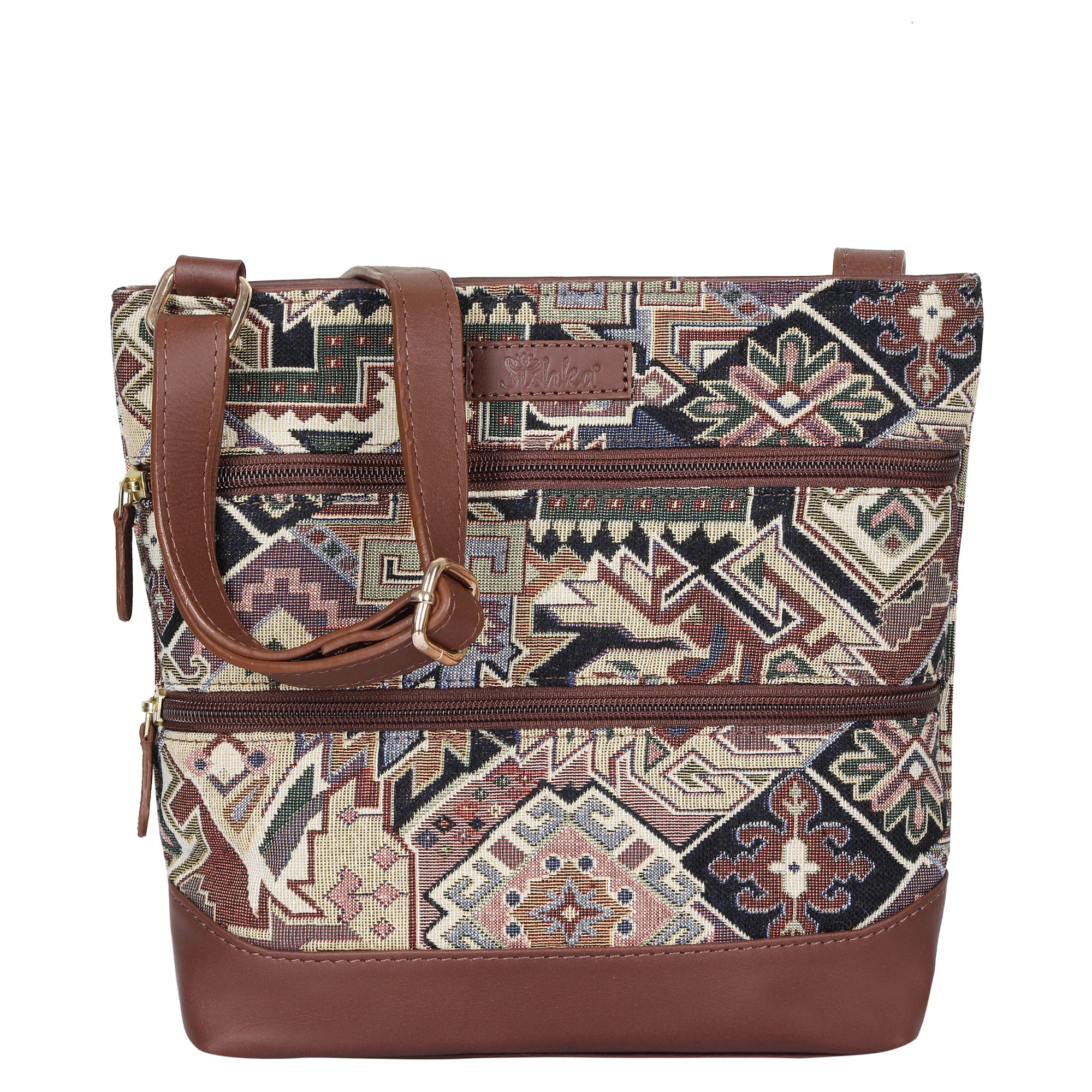 Sishka Geometric Tapestry Crossbody Sling Bag for Women – Stylish Messenger & Shoulder Purse with Adjustable Leather Strap for Daily Outings