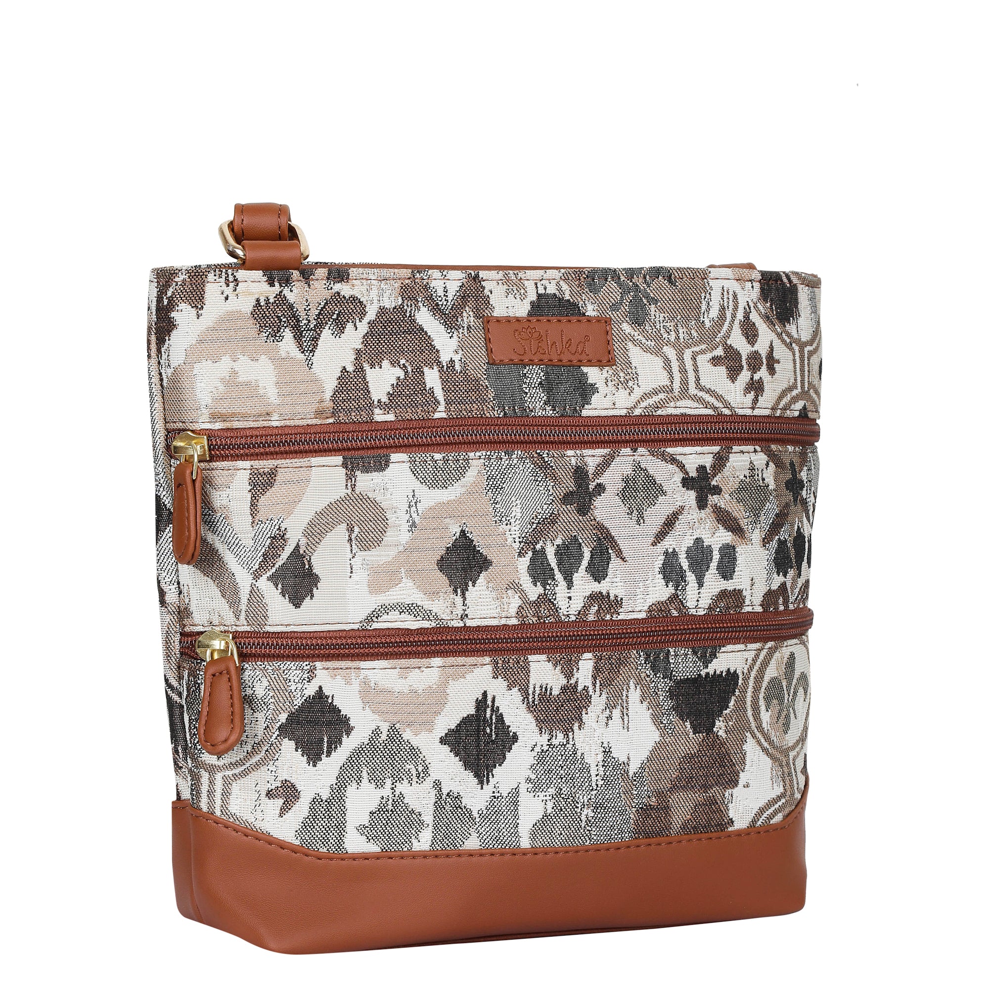 Women’s Abstract Design Tapestry Crossbody Sling Bag – Shoulder & Messenger Purse with Vegan Leather for Outings