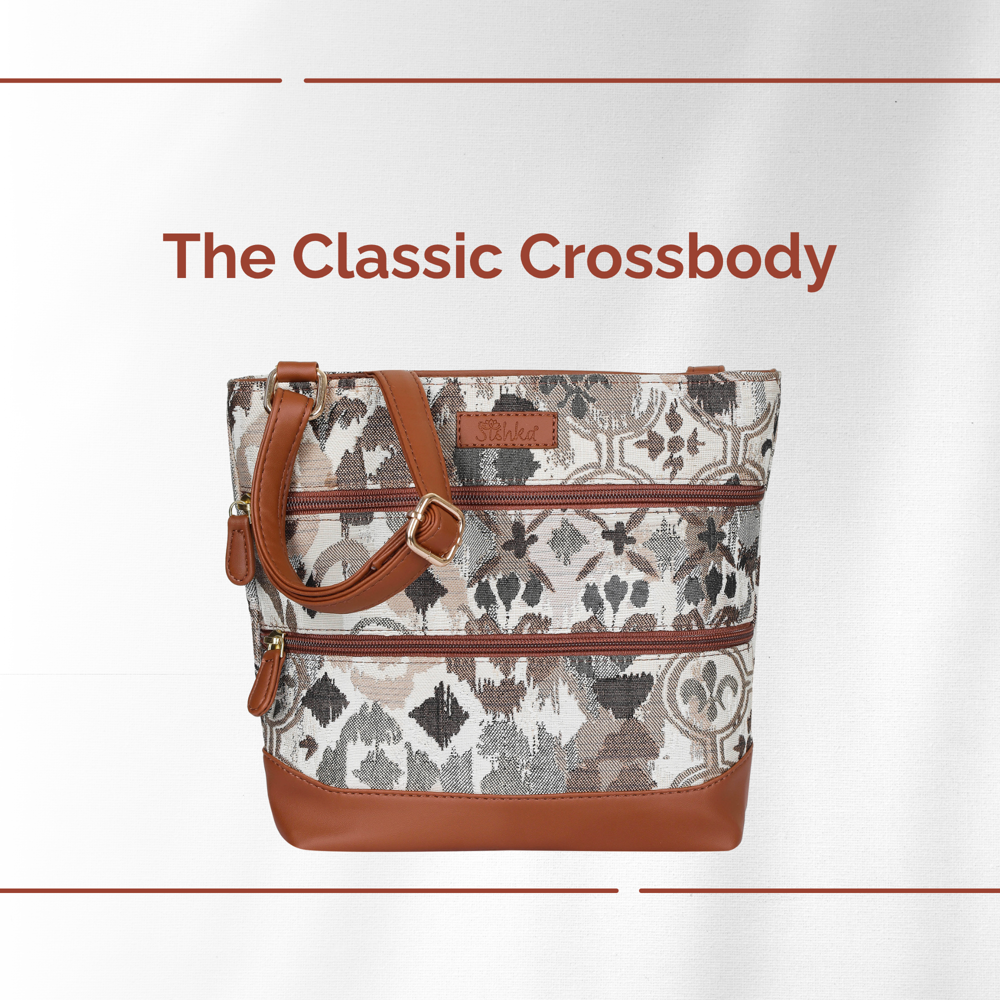 Women’s Abstract Design Tapestry Crossbody Sling Bag – Shoulder & Messenger Purse with Vegan Leather for Outings