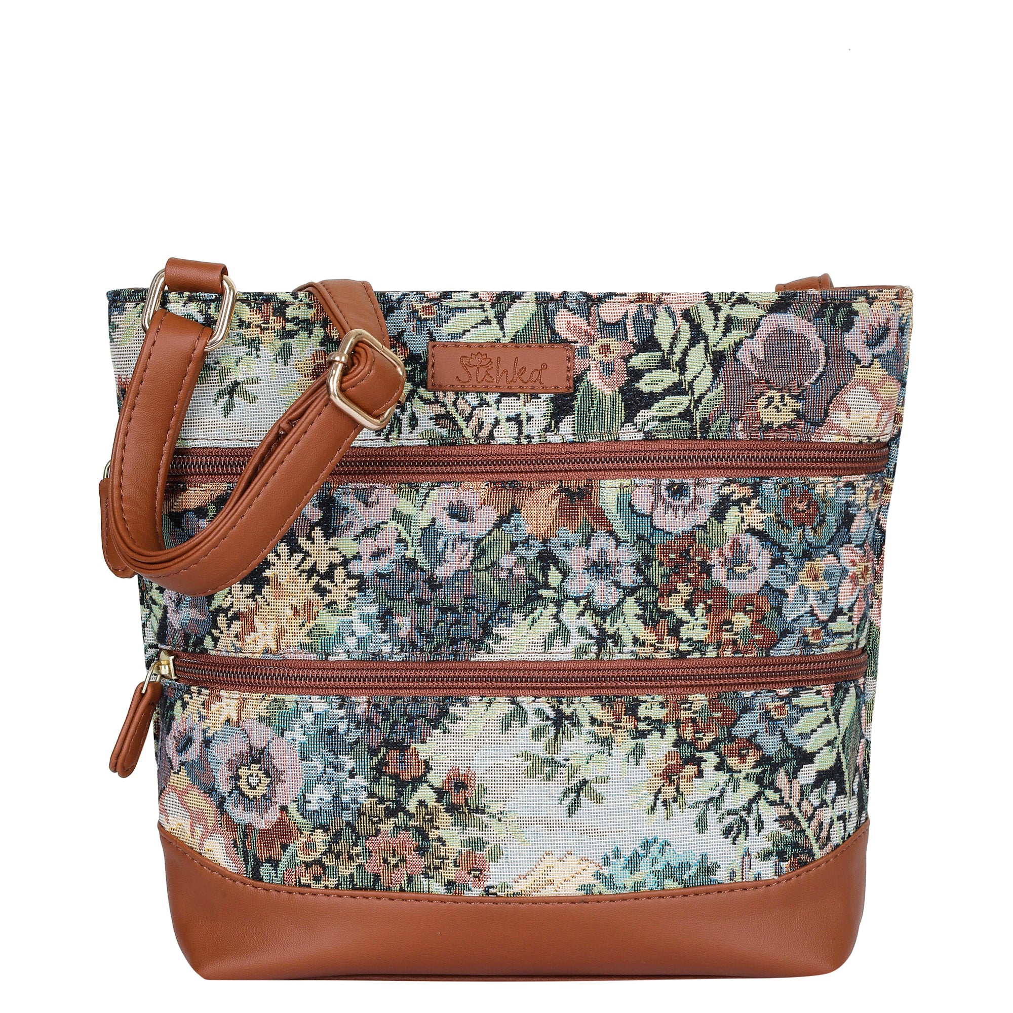 Women’s Botanical Tapestry Crossbody Bag – Messenger-Style Shoulder Purse with Vegan Leather Trim for Everyday Carry