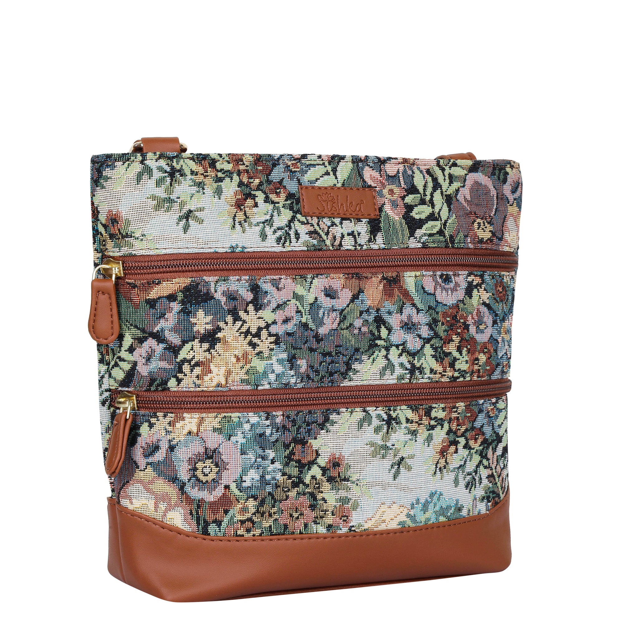 Women’s Botanical Tapestry Crossbody Bag – Messenger-Style Shoulder Purse with Vegan Leather Trim for Everyday Carry